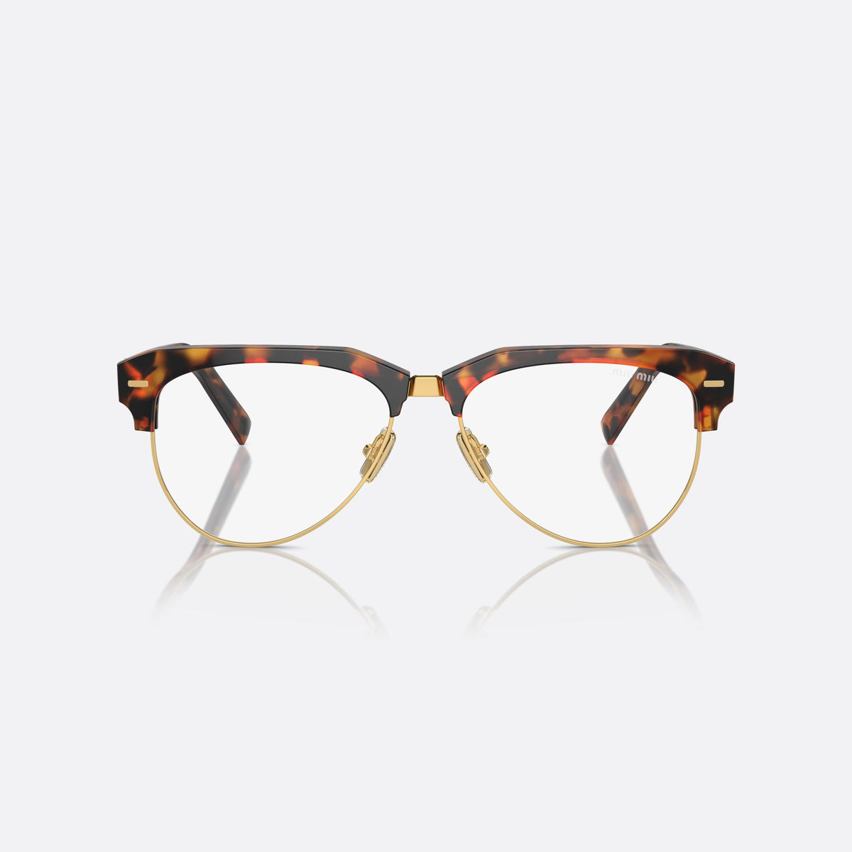 Ochelari de soare Miu Miu SMU 09ZS 19P-08N, pilot havana, pentru femei, punte metalică cu accent auriu, brațe subțiri, conice, vedere din față