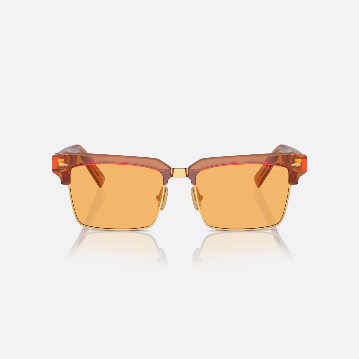 Miu Miu MU 10ZS 15T-0B7 sunglasses, brown squared frame for women, metal bridge with gold-tone center, brand logo on temples, front view