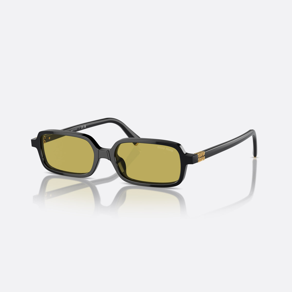 Ochelari de soare Miu Miu SMU 11ZS 16K-07O, rectangulari negru, pentru femei, punte simplă integrată, literele brandului pe brațe