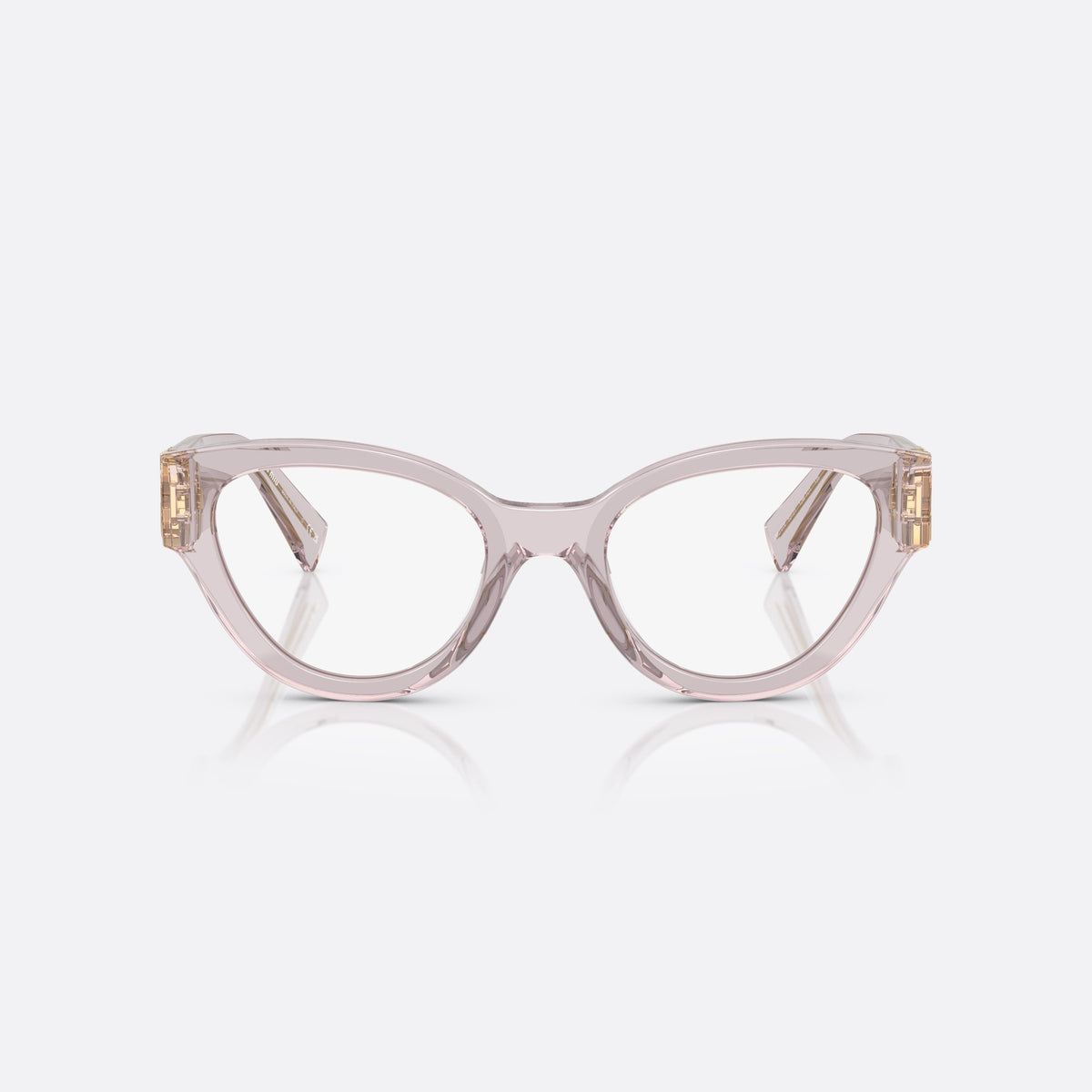 Rame ochelari de vedere Miu Miu VMU 01VV 12W1O1, cat eye roz, pentru femei, punte keyhole, literele brandului pe brațe, ramă completă, vedere din față