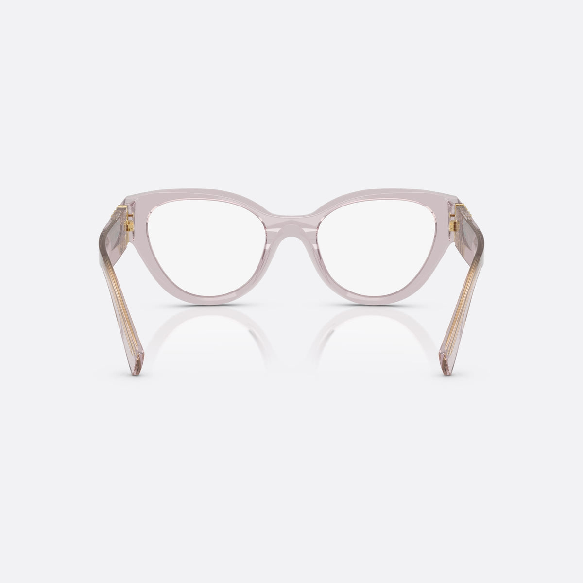 Rame ochelari de vedere Miu Miu VMU 01VV 12W1O1, cat eye roz, pentru femei, punte keyhole, literele brandului pe brațe, ramă completă, vedere din spate