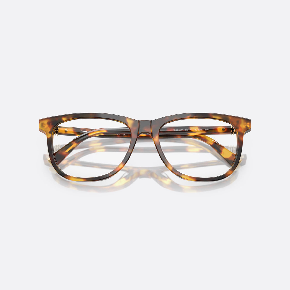 Rame ochelari de vedere Miu Miu MU 01WV 14L1O1, patrati havana, pentru femei, punte dublă simplă, literele brandului pe brațe, cu brațele pliate