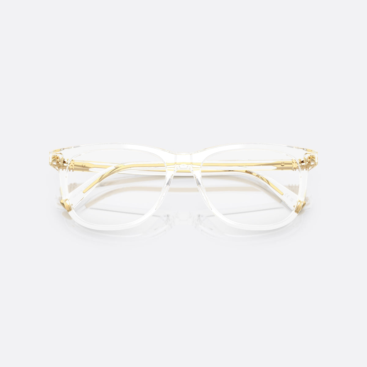 Miu Miu MU 01WV 15Z1O1 eyeglasses, clear squared frame for women, plain bridge, brand lettering on the temples, full-rim frame, folded