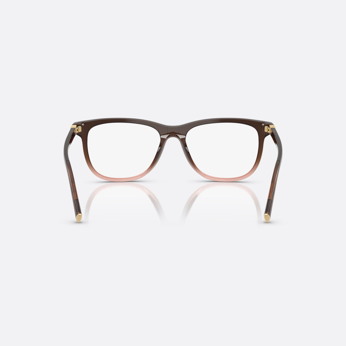 Miu Miu VMU 01WV 25C1O1 eyeglasses, brown squared frame for women, plain bridge with central ridge, full-rim thick frame, back view