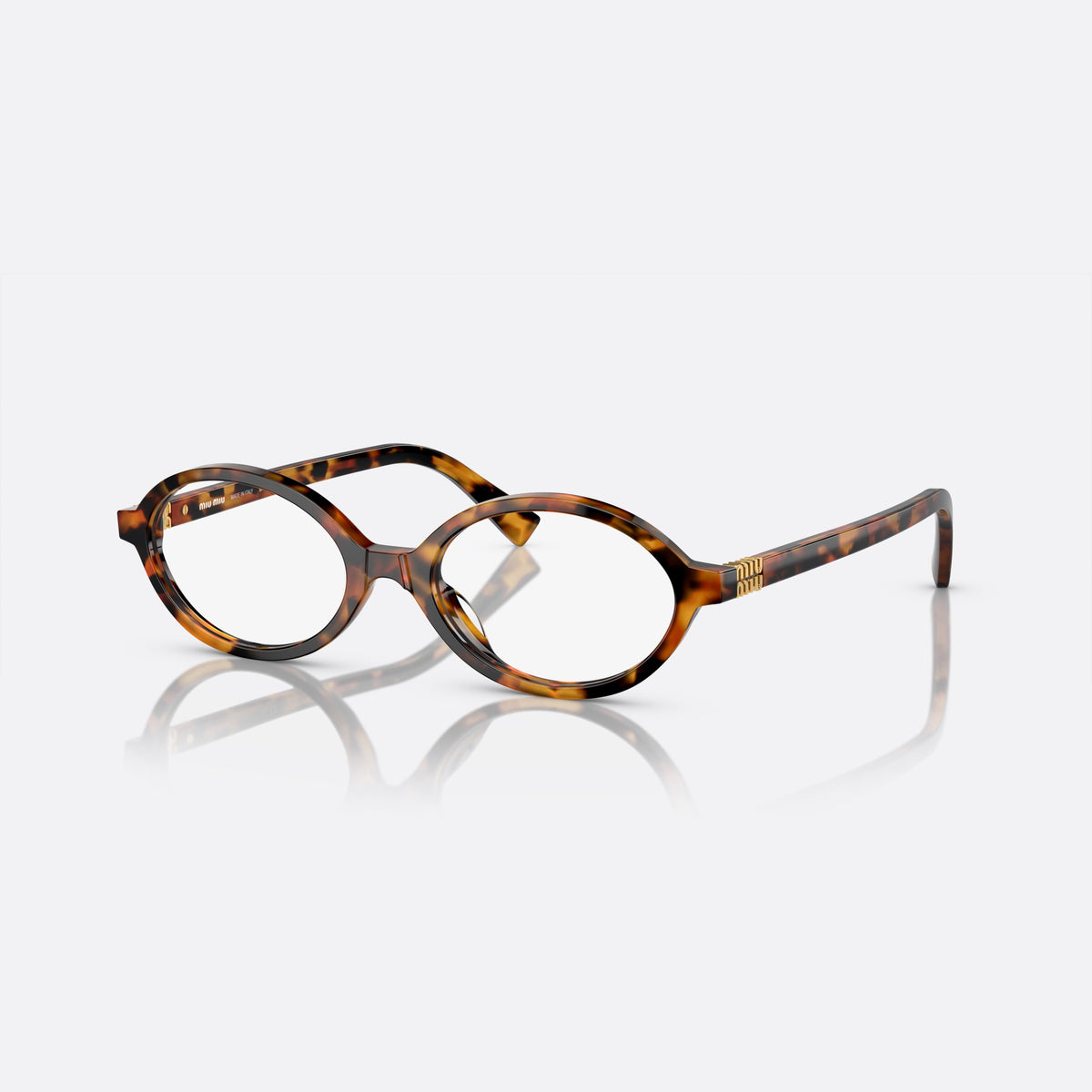 Miu Miu VMU 01XV 19P-1O1 eyeglasses, havana geometric frame for women, plain bridge, integrated into rims, slim tapered temples
