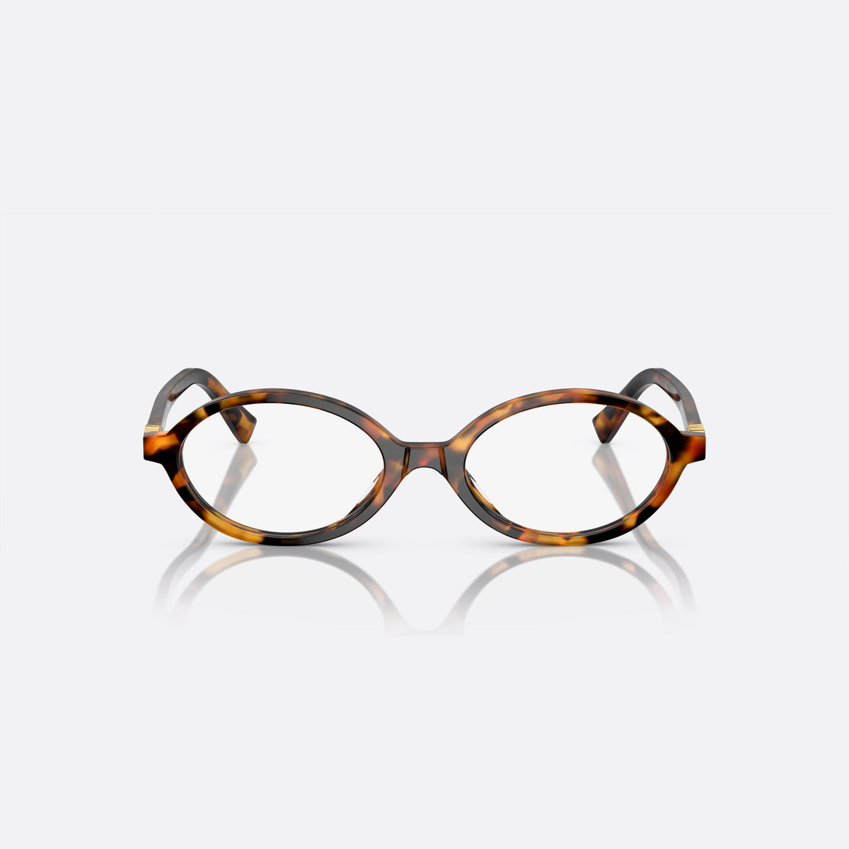 Miu Miu VMU 01XV 19P-1O1 eyeglasses, havana geometric frame for women, plain bridge, integrated into rims, slim tapered temples, front view
