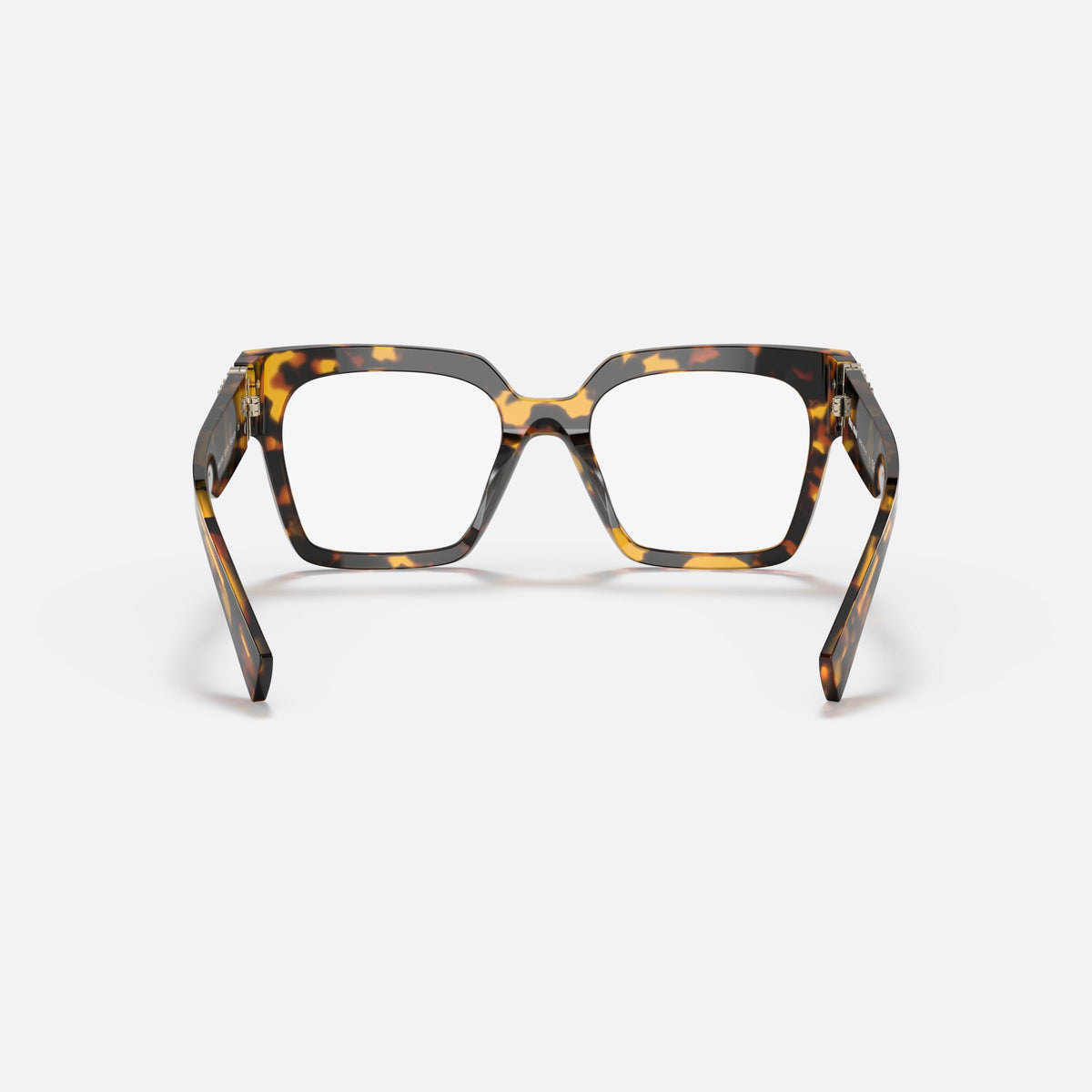 Miu Miu VMU 04UV VAU-1O1 eyeglasses, havana squared frame for women, plain saddle bridge, brand lettering on temples, back view