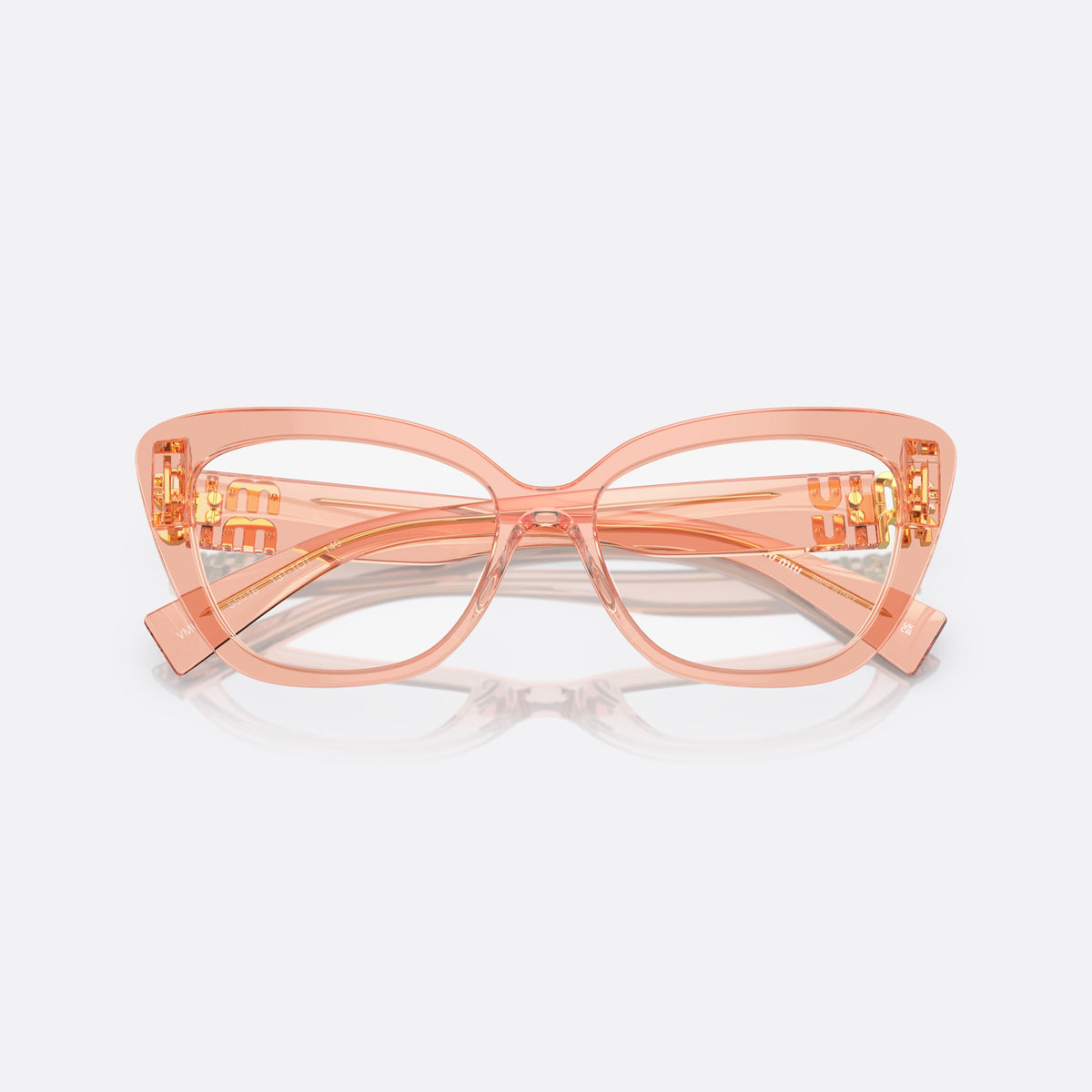 Rame ochelari de vedere Miu Miu VMU 05VV 13T-1O1, patrati roz, pentru femei, punte simplă, literele brandului pe brațe, cu brațele pliate