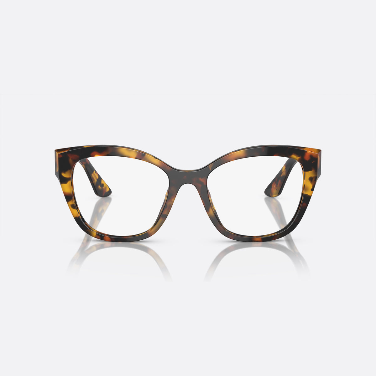 Miu Miu MU 05XV VAU-1O1 eyeglasses, havana squared frame for women, plain saddle bridge, brand lettering on temples, front view