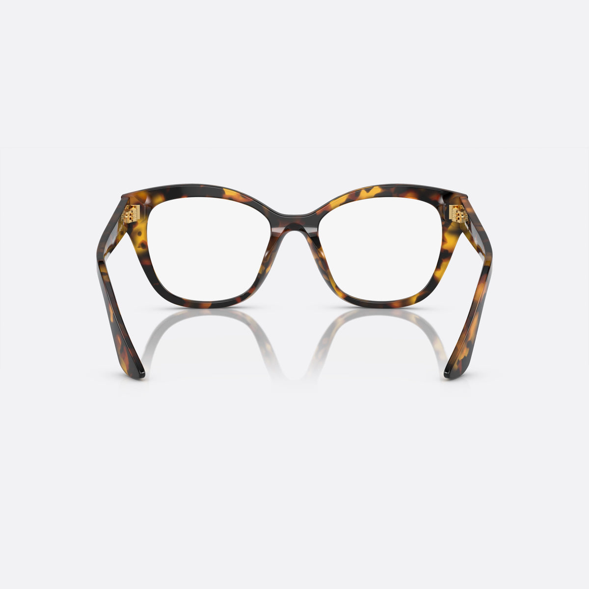 Miu Miu MU 05XV VAU-1O1 eyeglasses, havana squared frame for women, plain saddle bridge, brand lettering on temples, back view