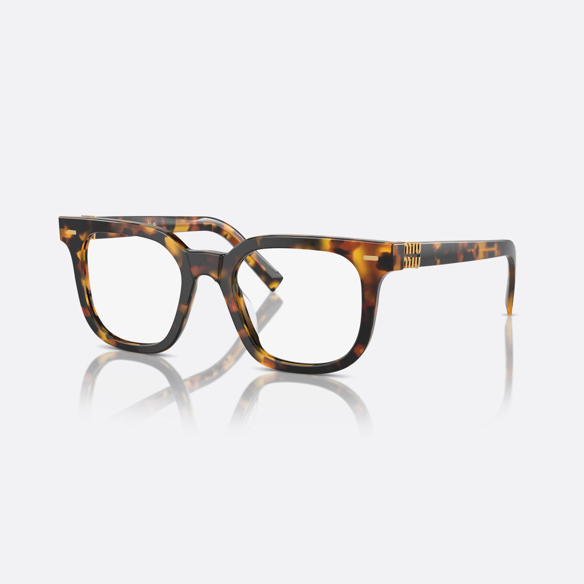 Miu Miu MU 06XV VAU-1O1 eyeglasses, havana squared frame for women, plain saddle bridge, brand lettering on temples