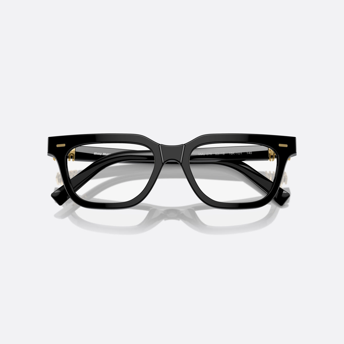 Rame ochelari de vedere Miu Miu VMU 07XV 16K-1O1, geometrica negru, pentru femei, punte keyhole, litere ale brandului pe brațe, ramă completă, cu brațele pliate