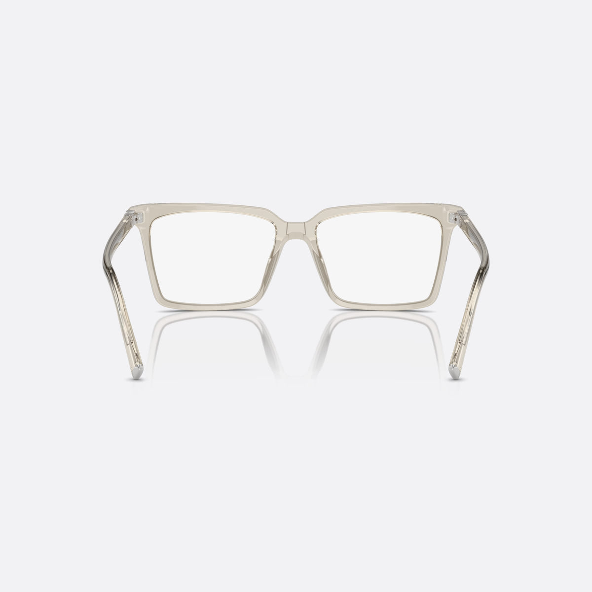 Rame ochelari de vedere Miu Miu MU 08XV 12U-1O1, patrati gri, pentru femei, punte simplă integrată, literele brandului pe brațe, vedere din spate