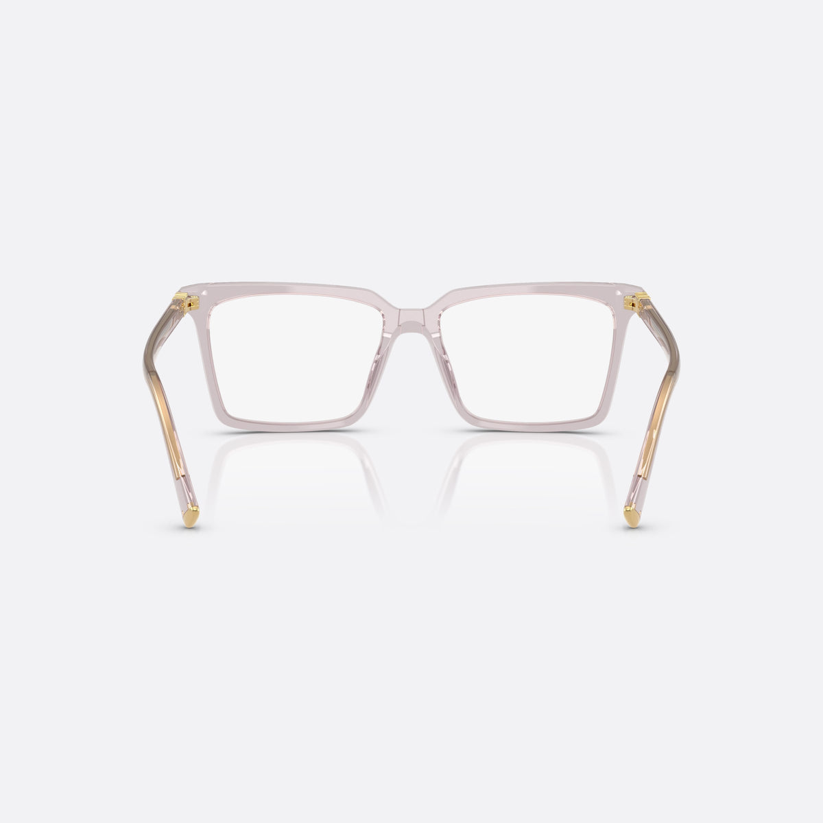 Miu Miu MU 08XV 12W1O1 eyeglasses, pink squared frame for women, keyhole bridge, brand lettering on temples, back view