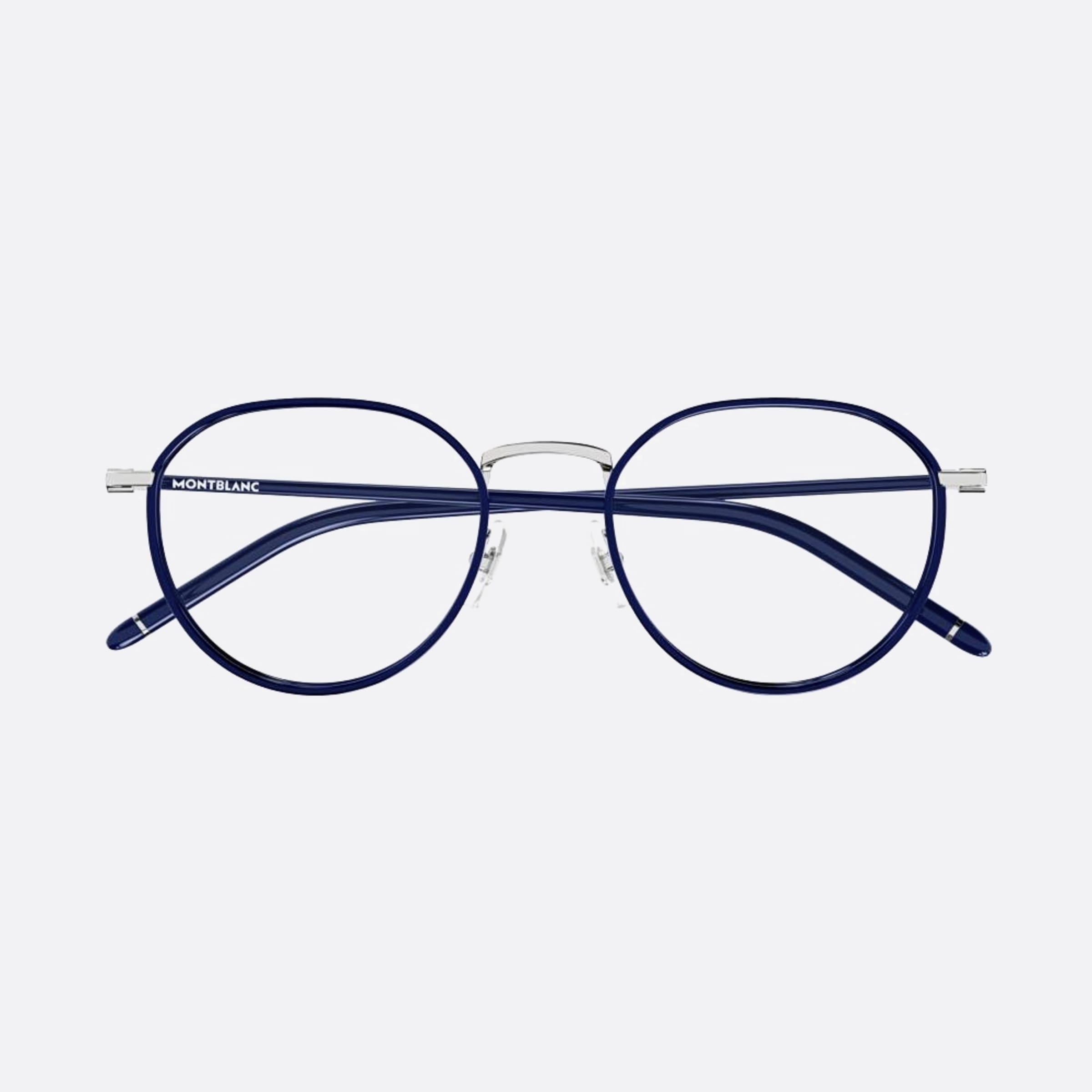 Montblanc 51mm Mb0342oa Blue Round Men Eyeglasses - Main View