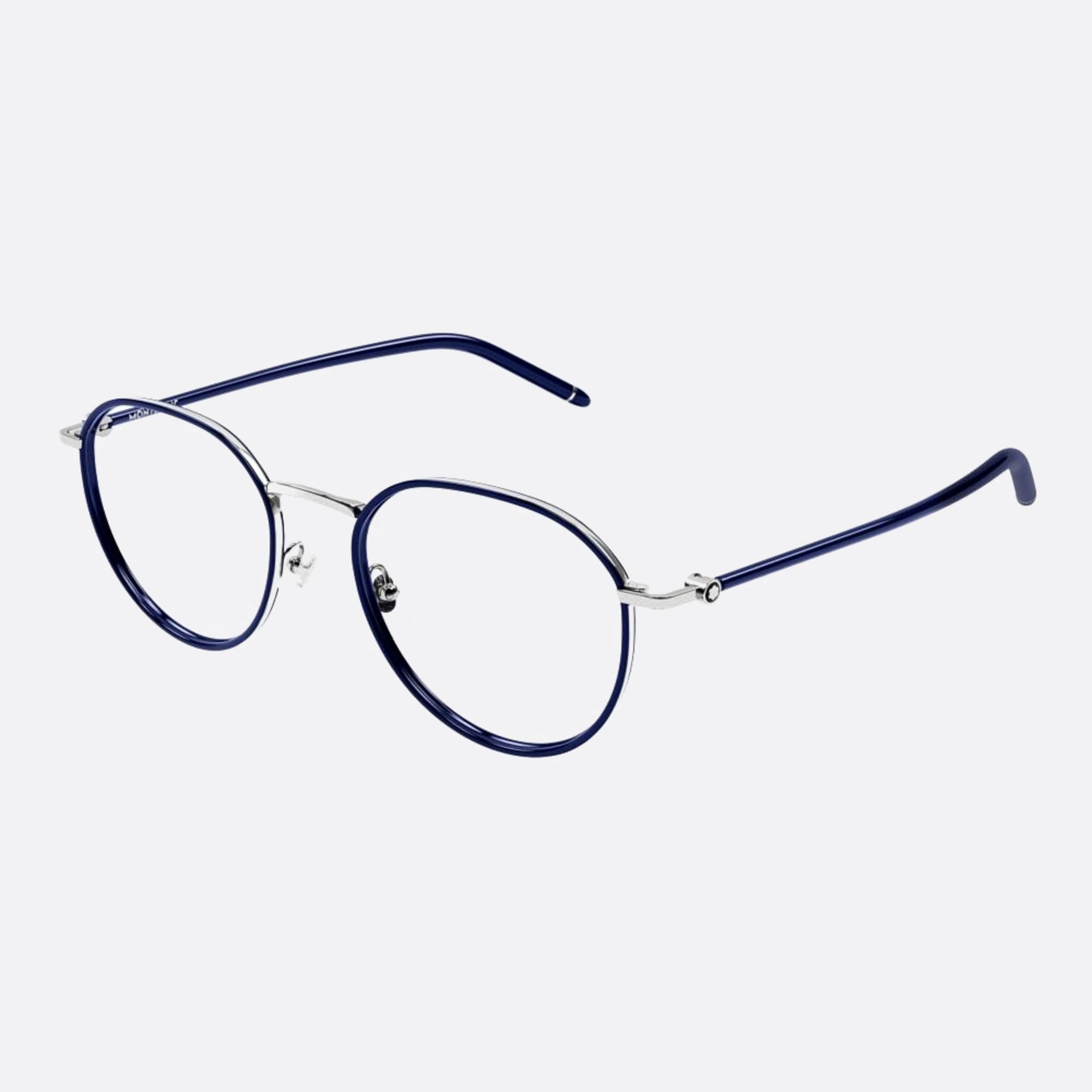 Montblanc 51mm Mb0342oa Blue Round Men Eyeglasses - Side View