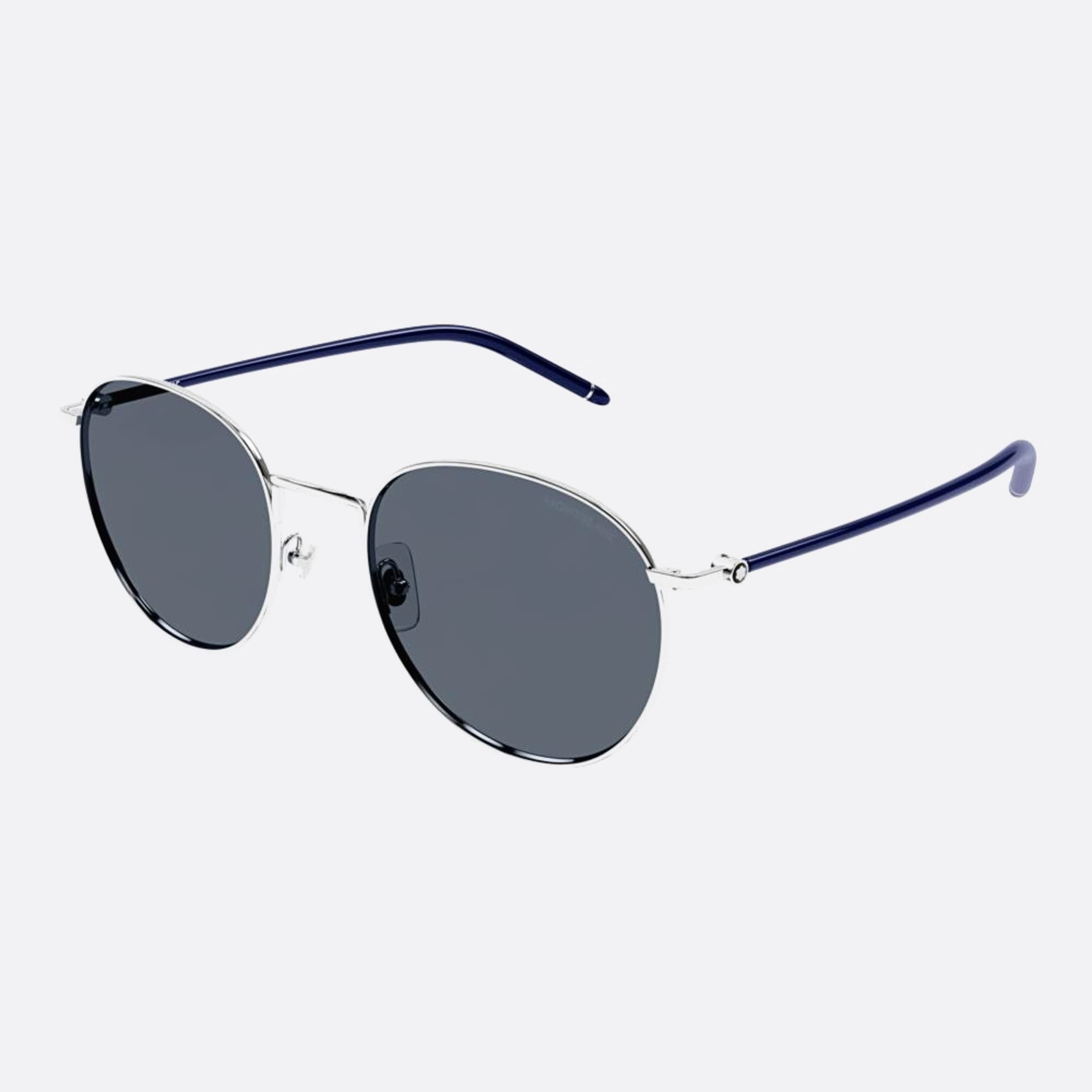 Montblanc 55mm Mb0343sa Sbg Blue Round Men Sunglasses - Side View