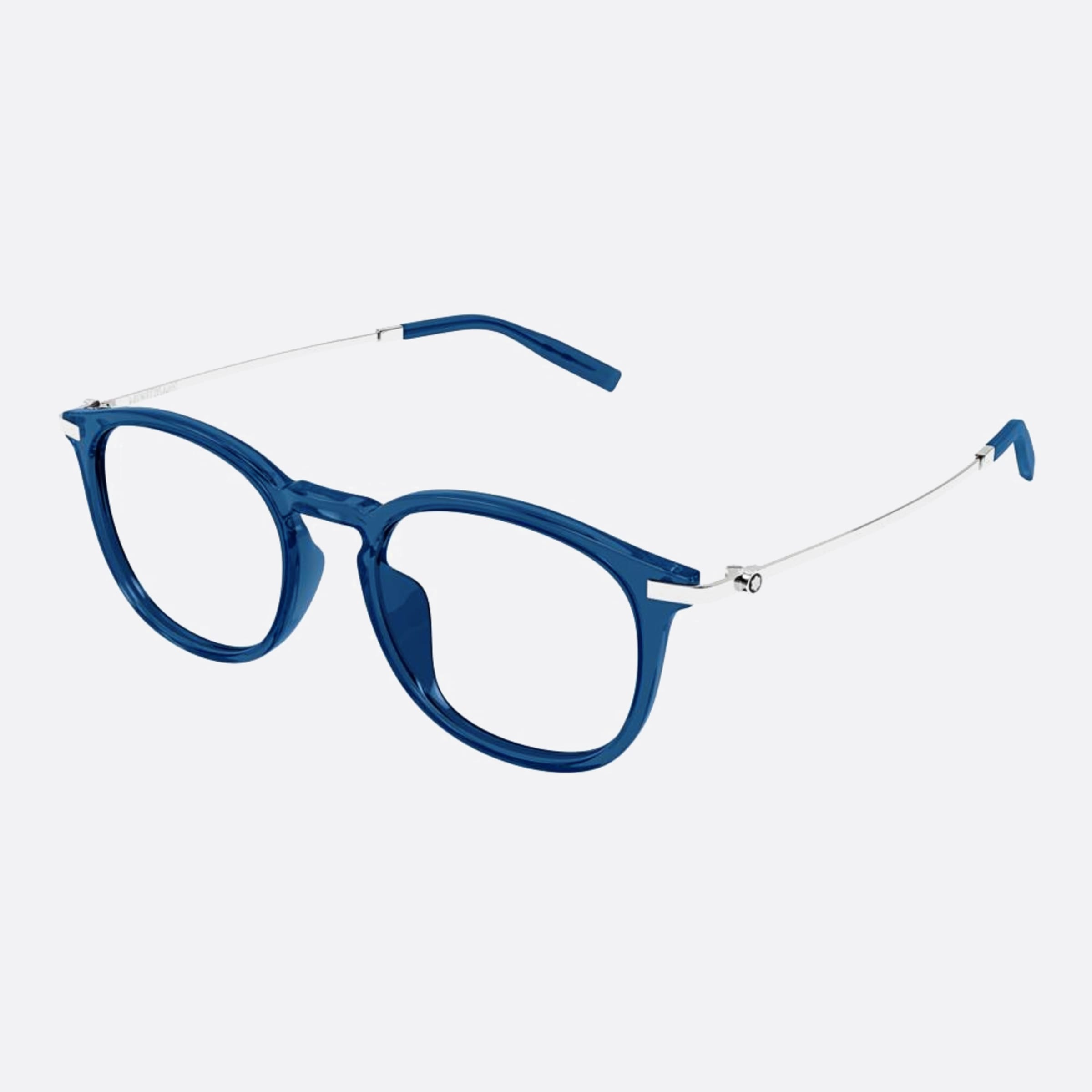 Montblanc 53mm Blue Round Man Eyeglasses - Side View