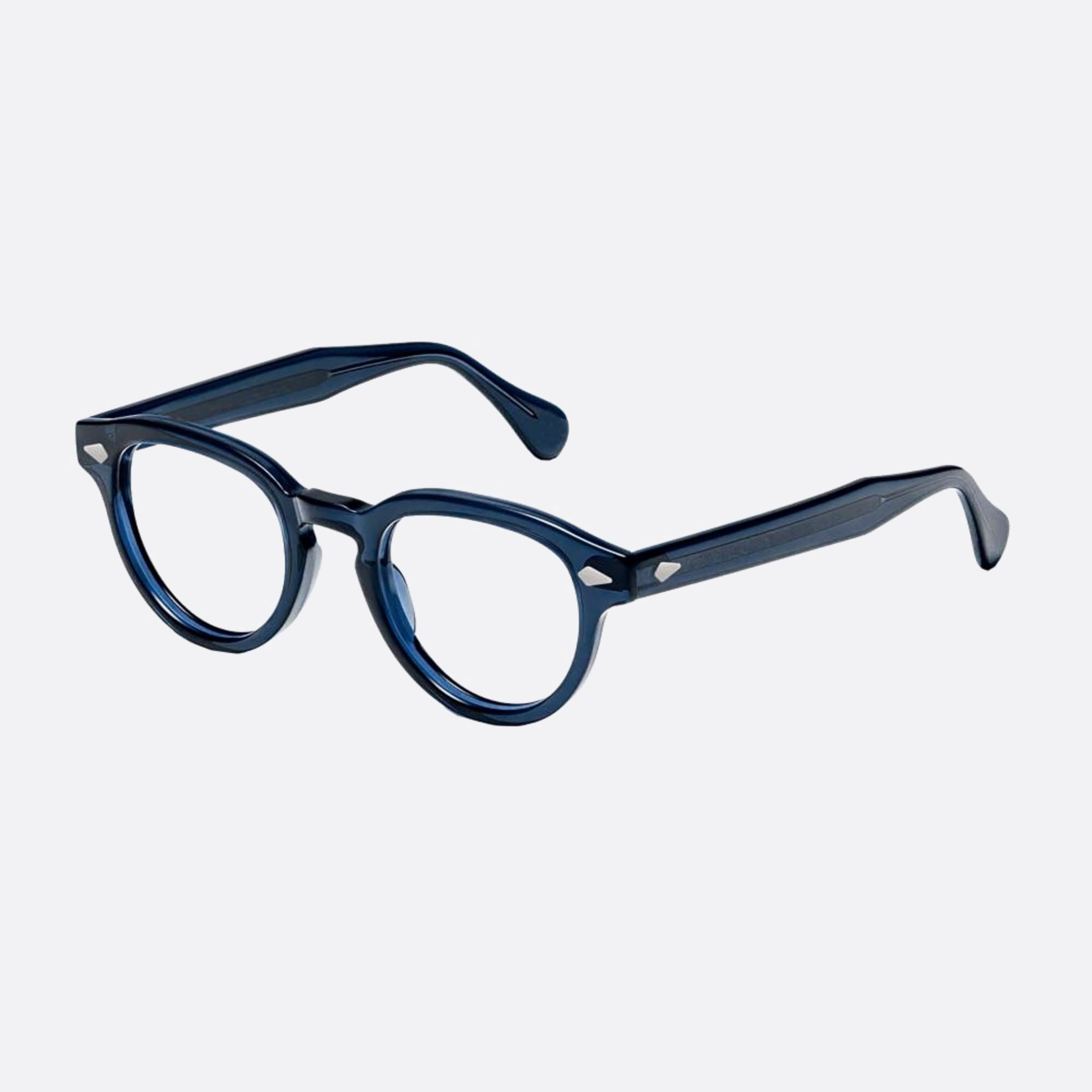 Moscot 46mm Maydela Nvy Blue Geometric Unisex Eyeglasses - Side View