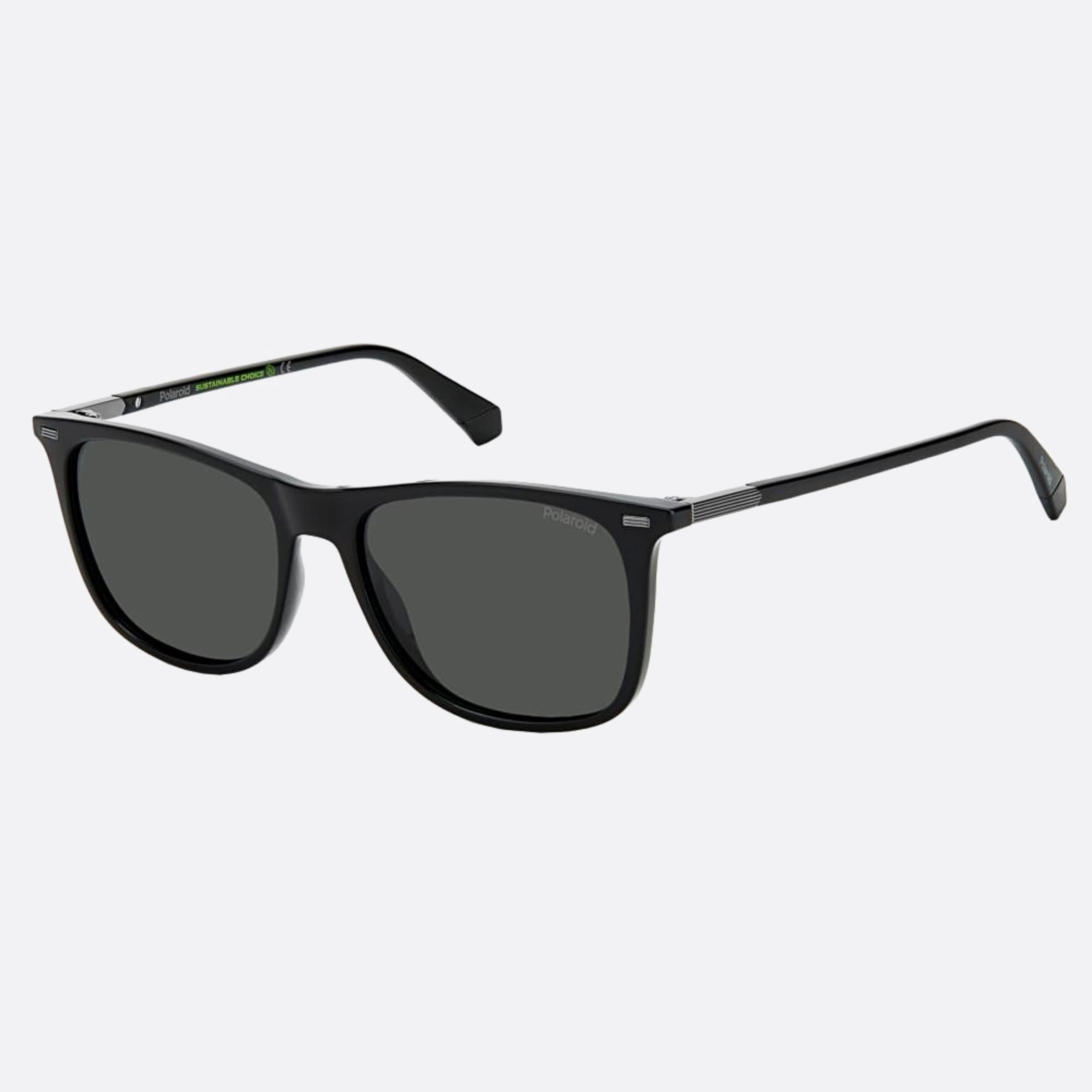 Polaroid 55mm Pld Sustainable Collection Black Squared Polarized Men Sunglasses - Side View