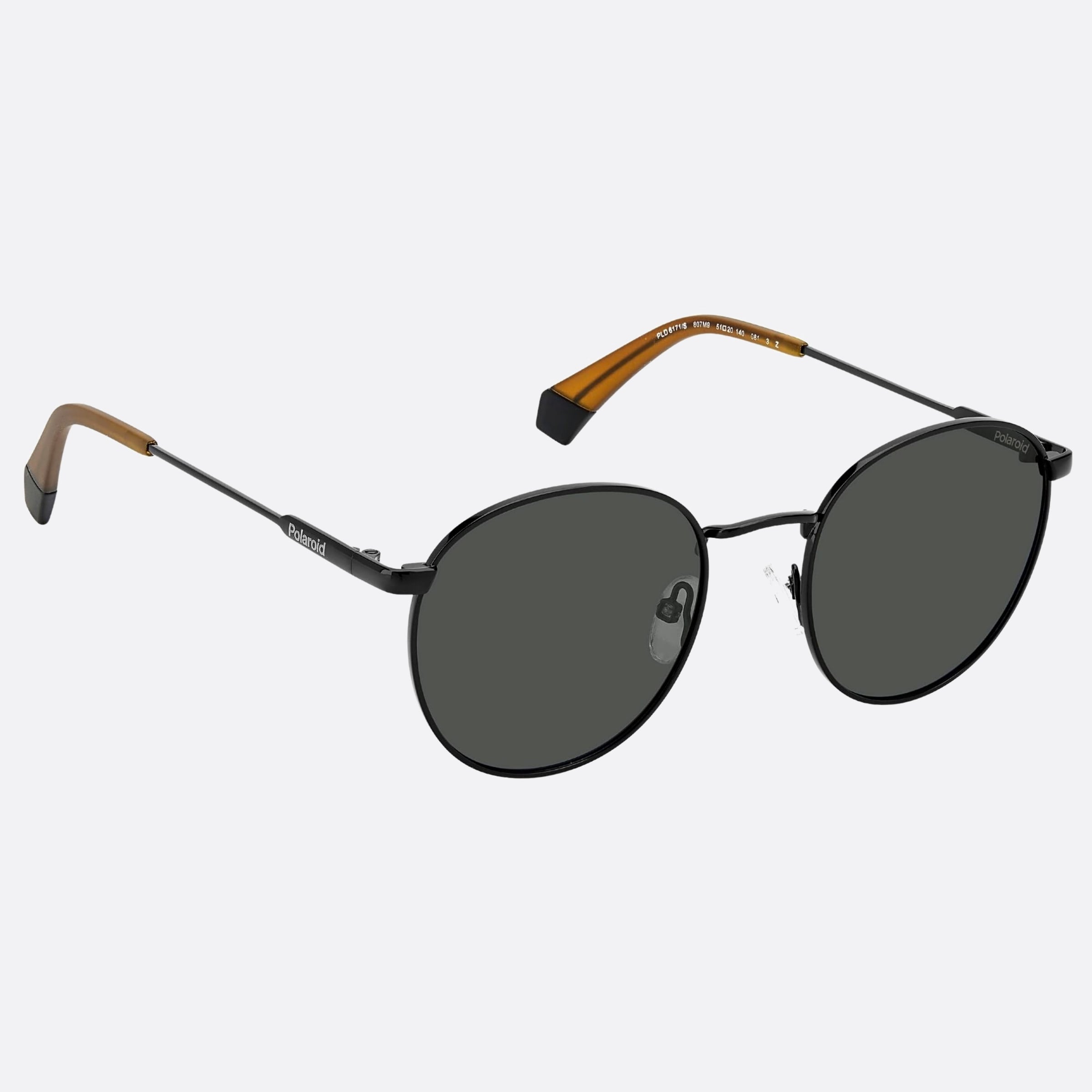 Polaroid 51mm Pld Black Round Polarized Unisex Sunglasses - Detail View