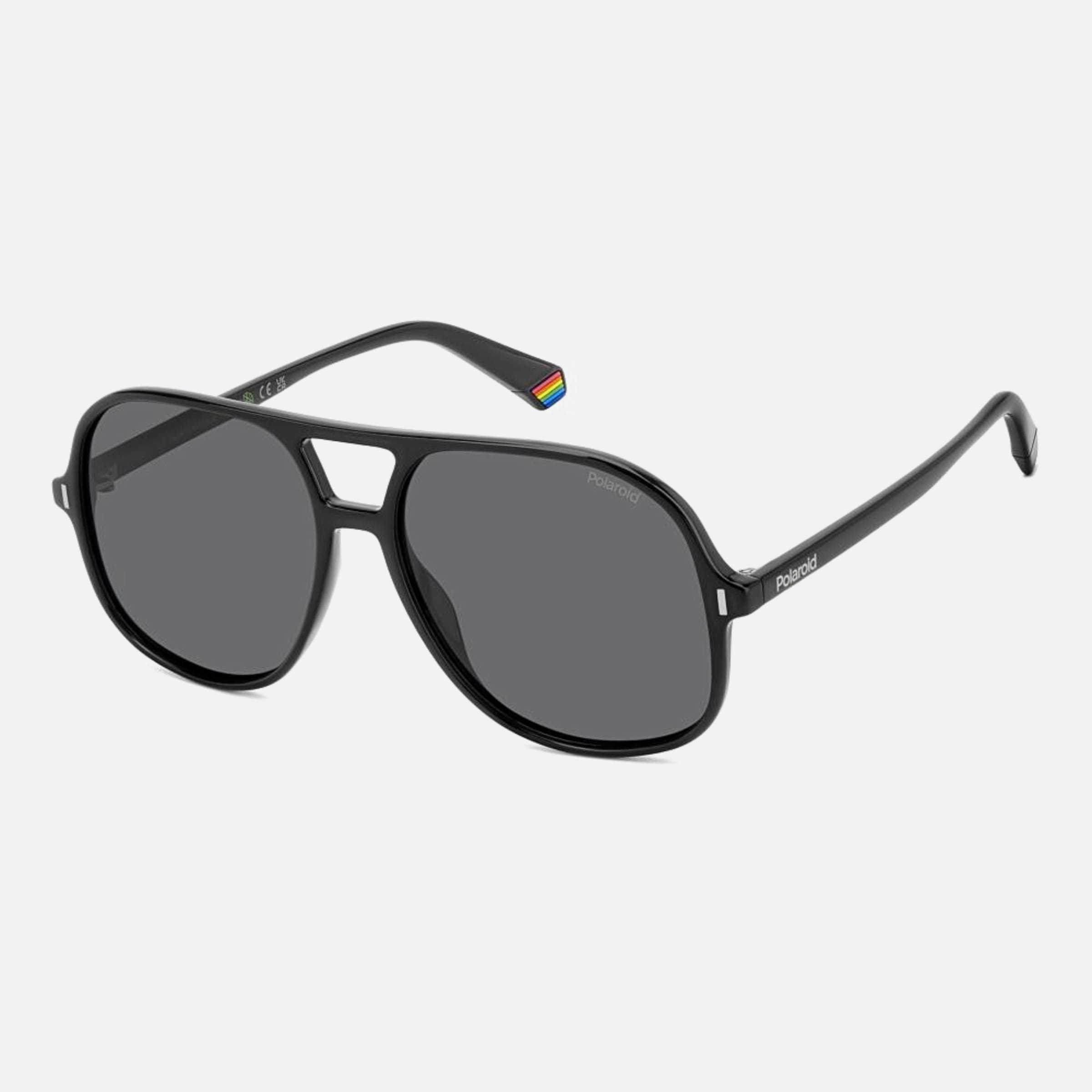 Polaroid 57mm Pld Black Pilot Polarized Unisex Sunglasses - Side View