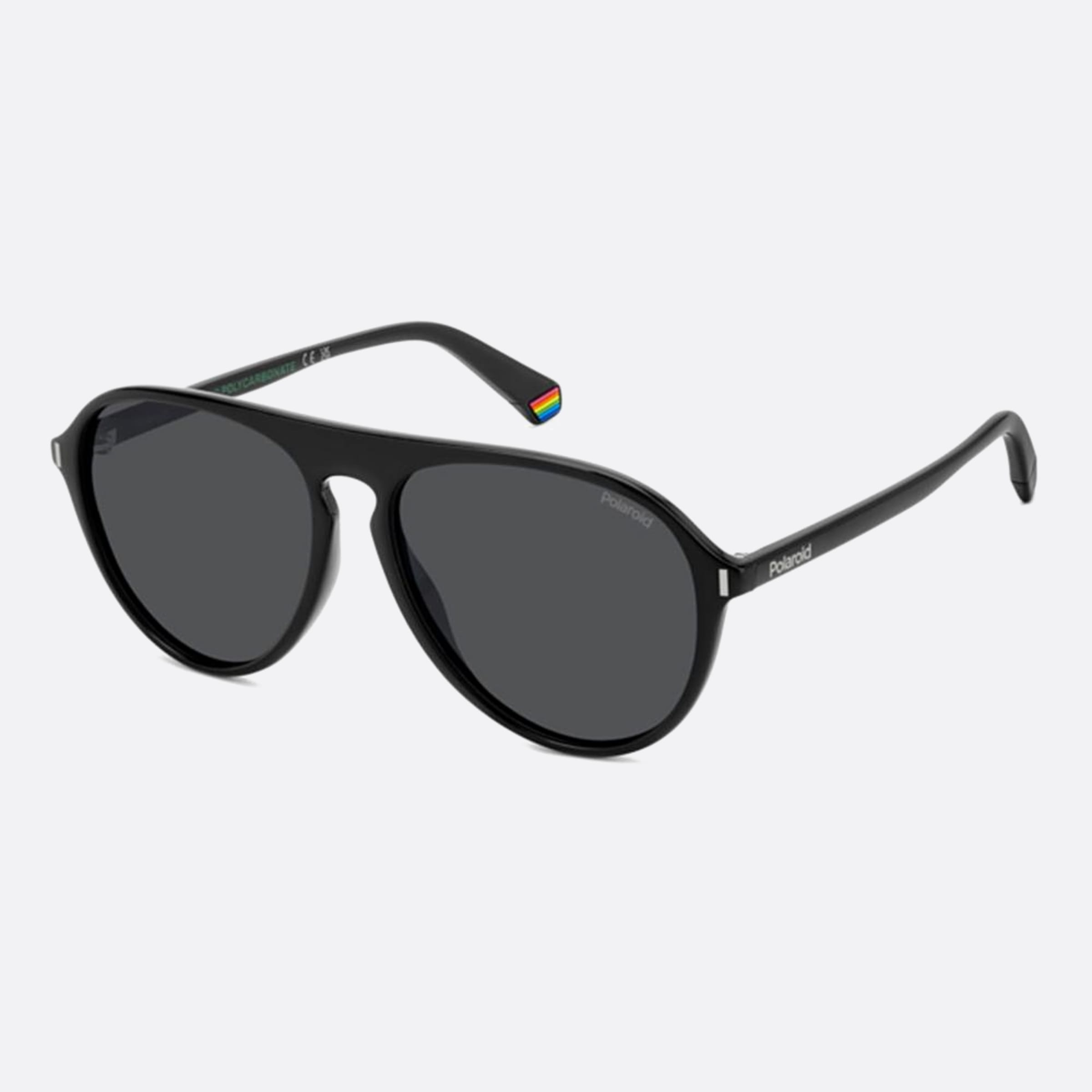 Polaroid 57mm Pld Black Pilot Polarized Men Sunglasses - Side View