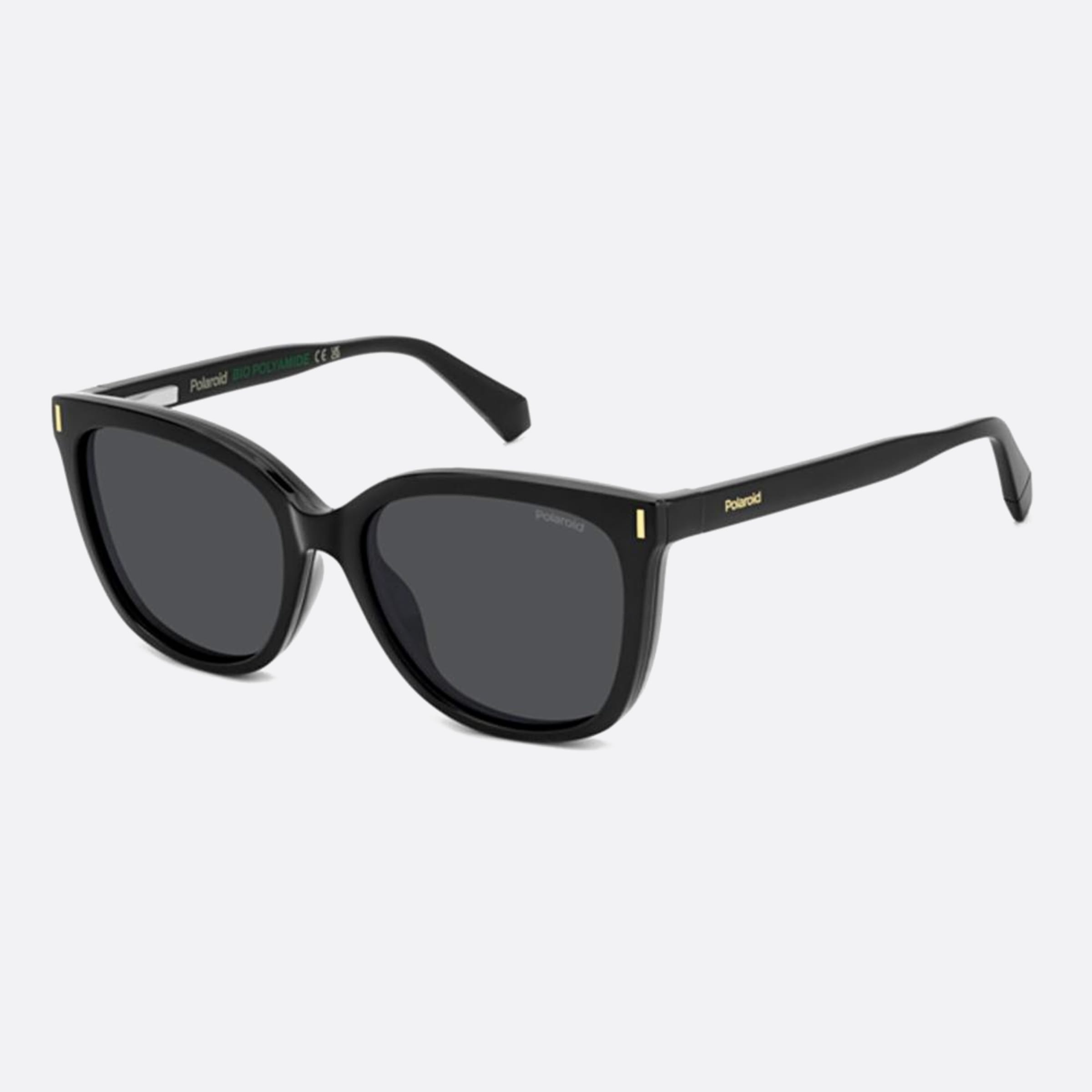 Polaroid 55mm Pld Black Rectangle Polarized Women Sunglasses - Side View