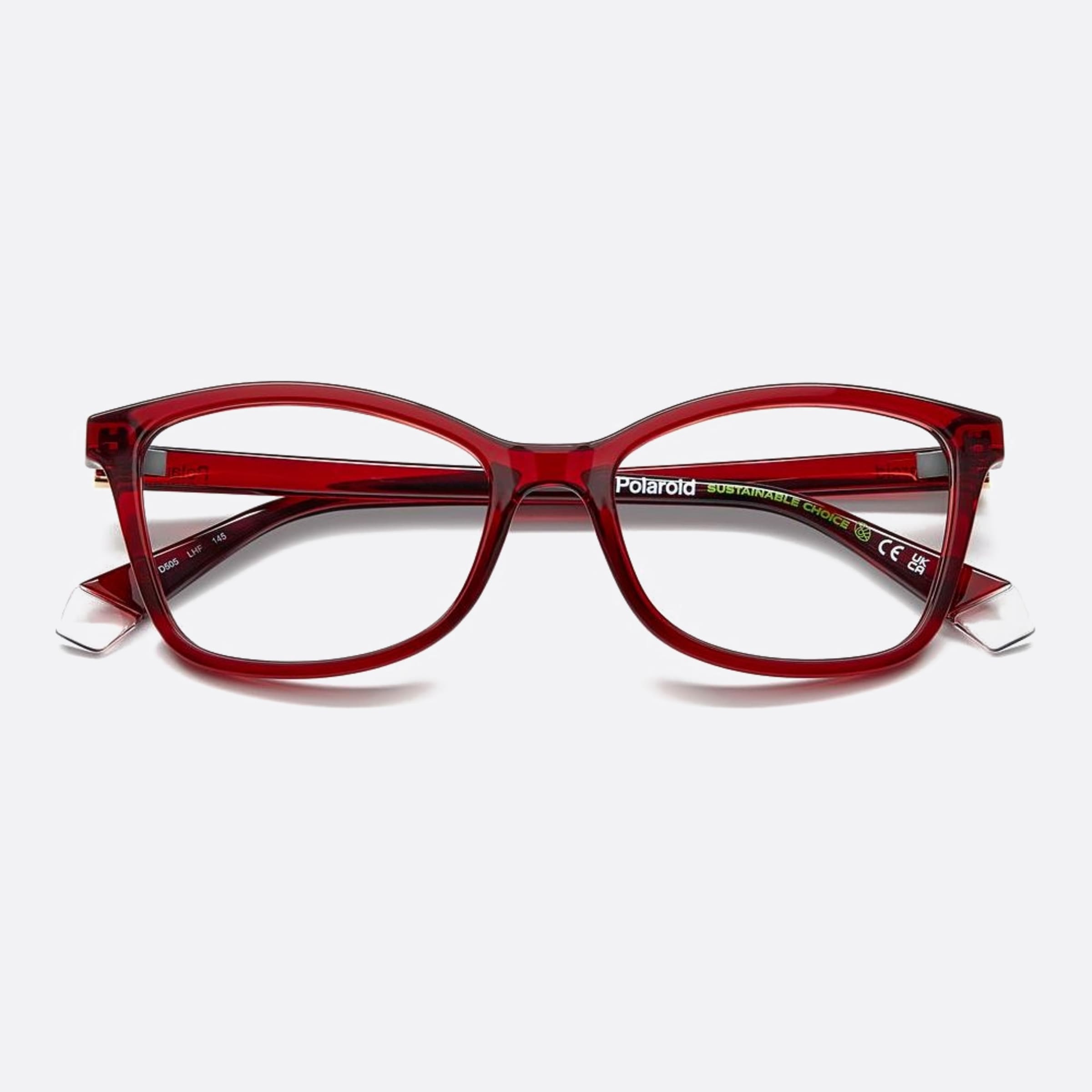 Polaroid 53mm Pld D505 Lhf Red Geometric Unisex Eyeglasses - Detail View