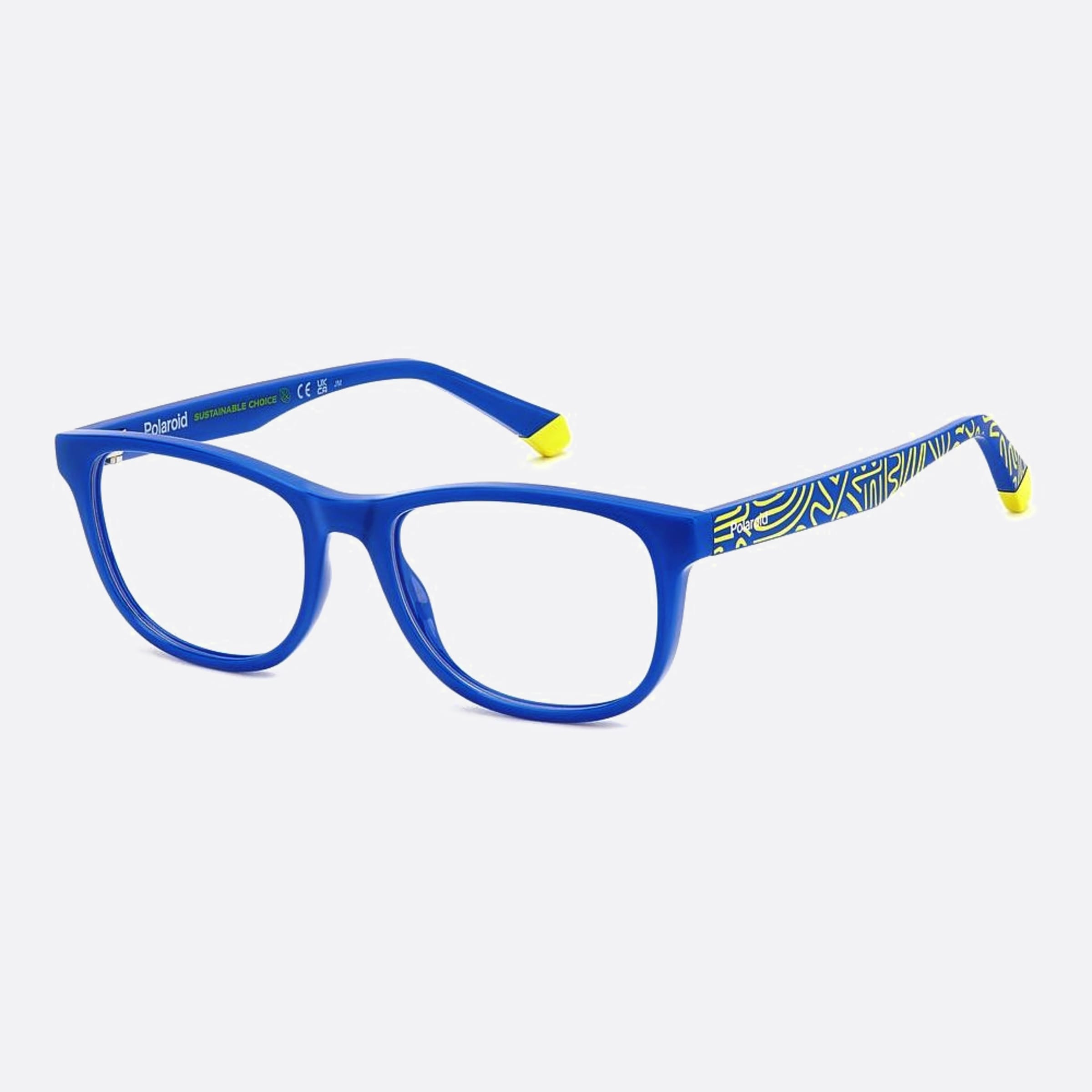 Polaroid 47mm Pld D832 Junior Dcd Blue Geometric Children Eyeglasses - Side View