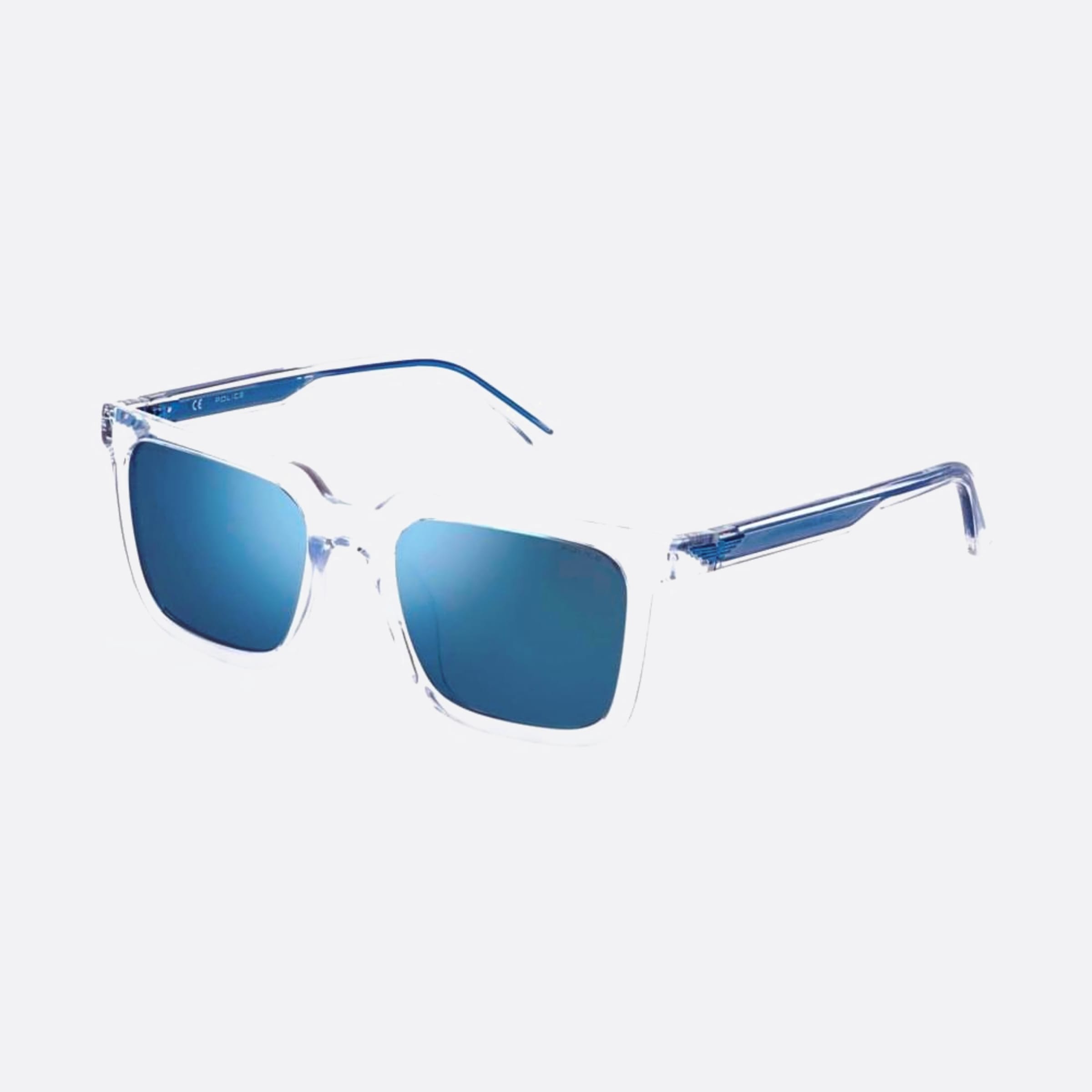 Police 52mm Ocean Splf15 P79p Transparent Geometric Polarized Unisex Sunglasses - Side View