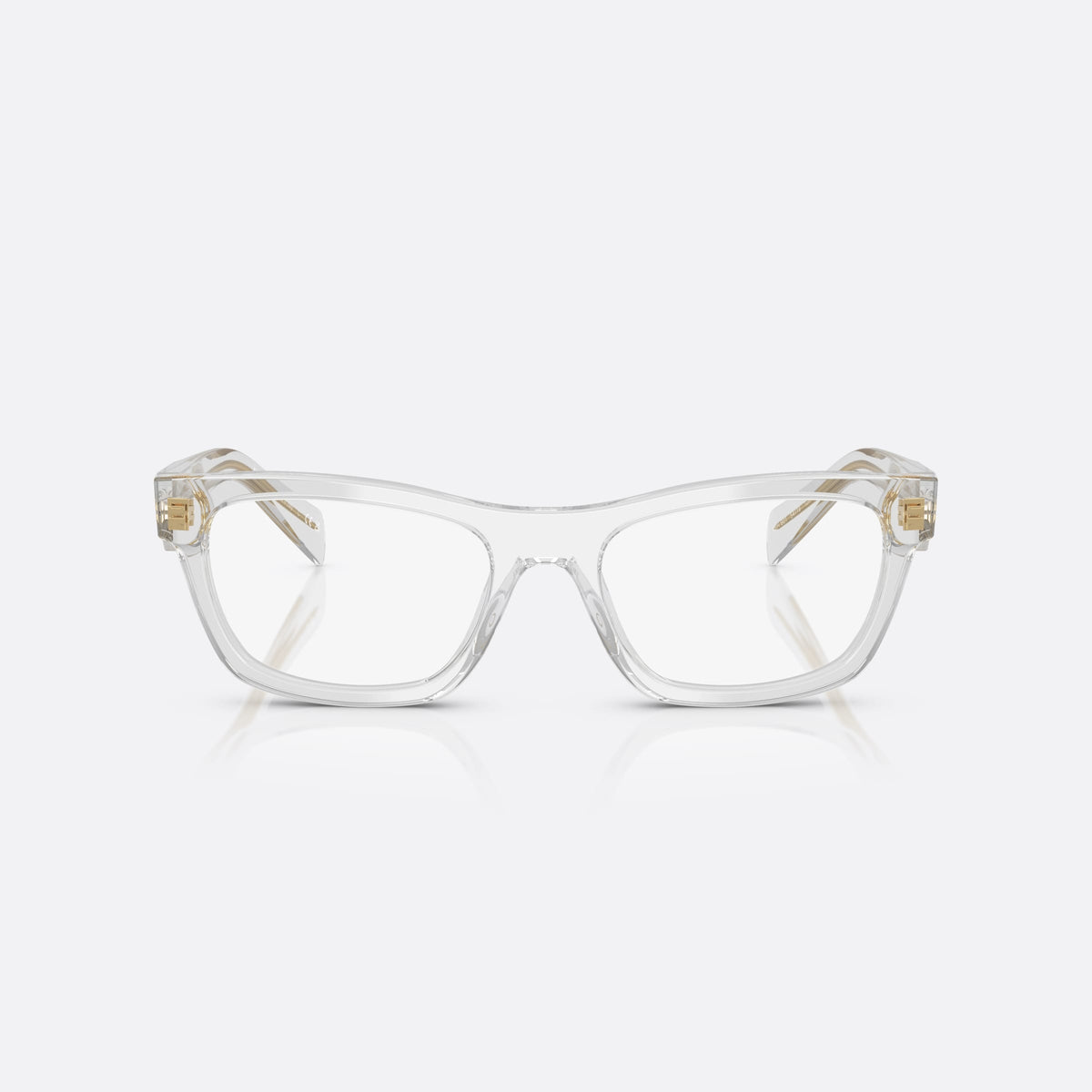 Prada MOD. B01V 12R1O1 eyeglasses, white visor frame for women, keyhole bridge, brand logo plaque on temples, full-rim frame, front view
