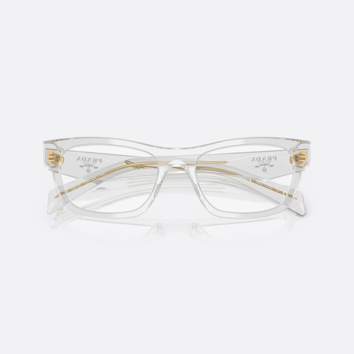 Prada MOD. B01V 12R1O1 eyeglasses, white visor frame for women, keyhole bridge, brand logo plaque on temples, full-rim frame, folded