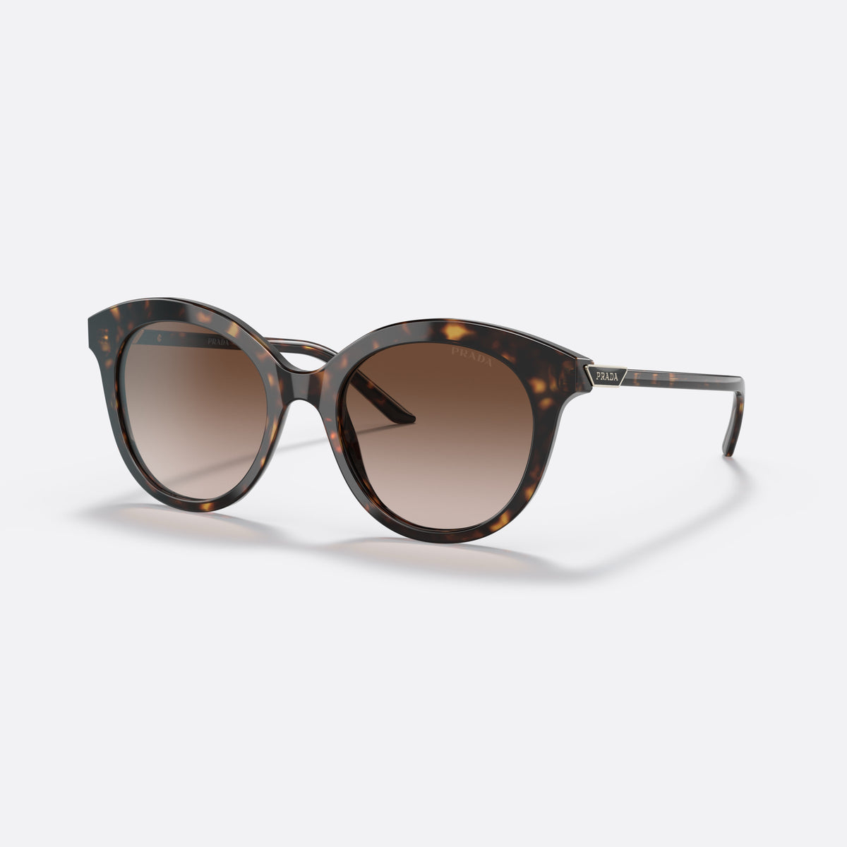 Prada PR 02YS 02YS sunglasses, havana round frame for women, plain acetate bridge, brand logo plaque on temple