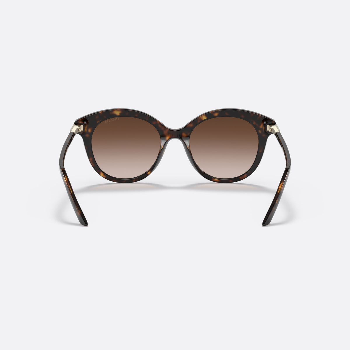Prada PR 02YS 02YS sunglasses, havana round frame for women, plain acetate bridge, brand logo plaque on temple, back view