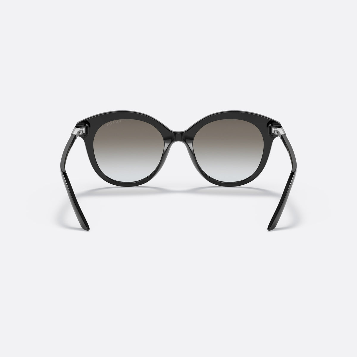 Ochelari de soare Prada PR 02YS 1AB0A7, rotunzi negru, pentru femei, punte simplă, placă cu logo pe braț, vedere din spate