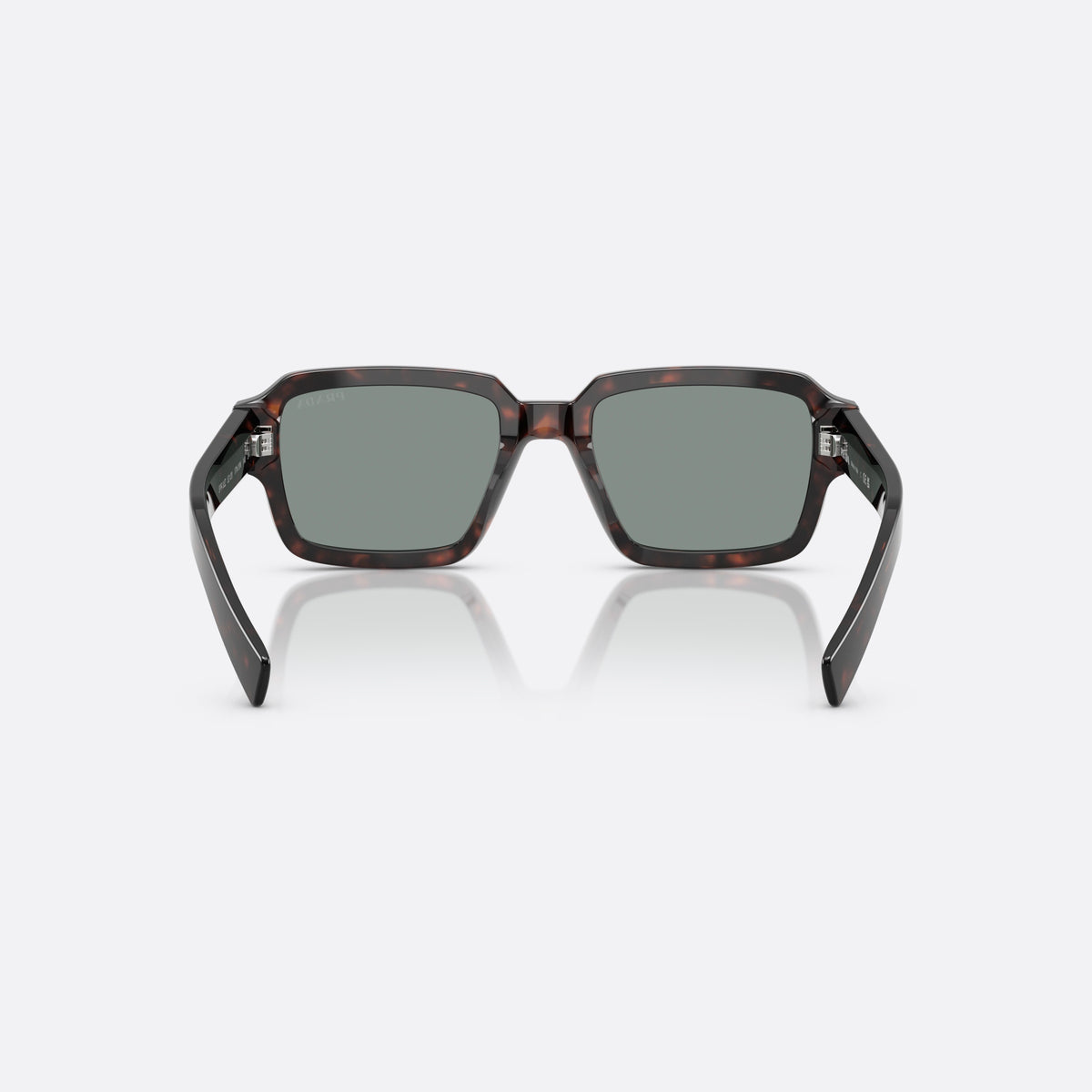 Prada PR 02ZS 17N20N TOBL sunglasses, brown geometric frame for men, double bridge with dark acetate, brand lettering on temples, back view