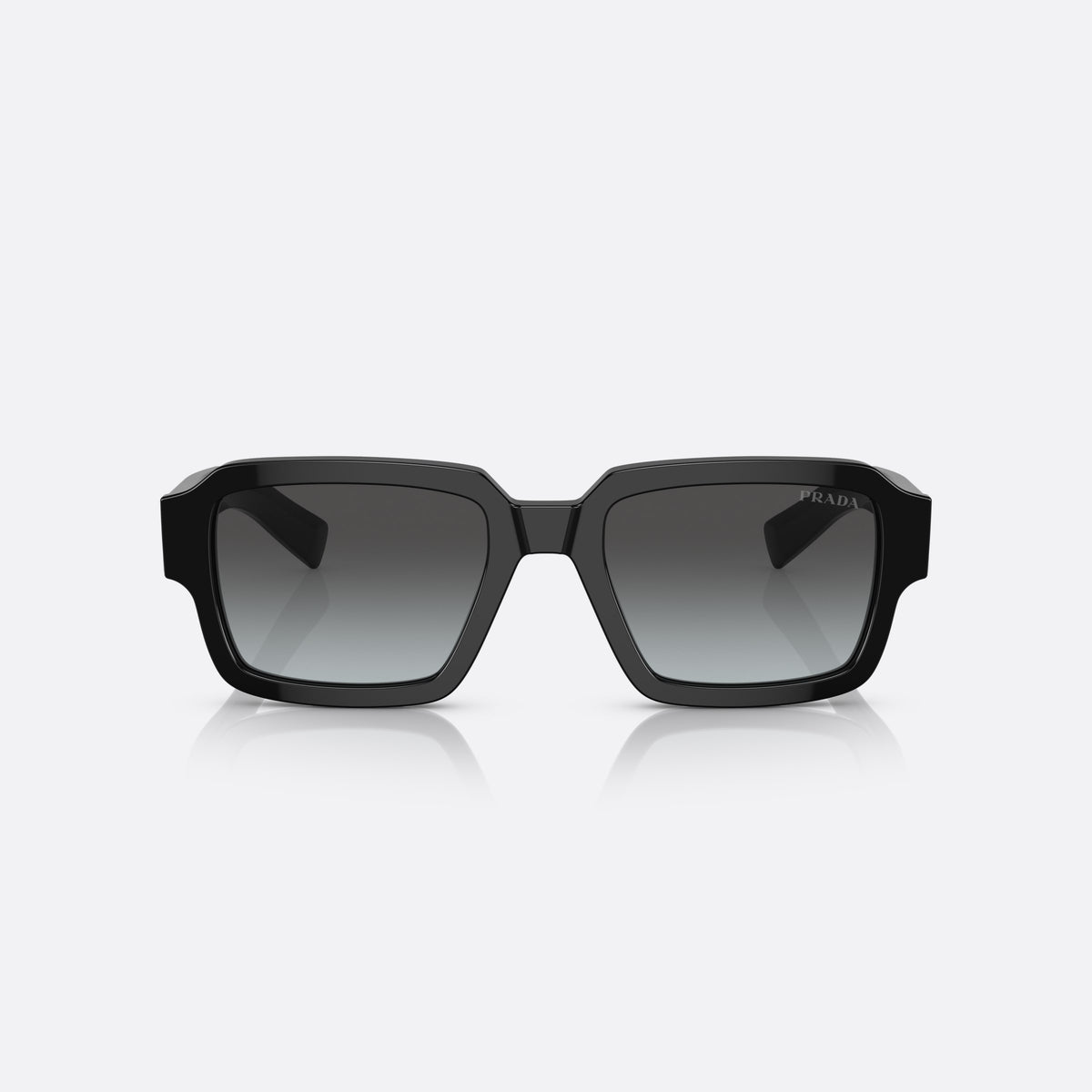 Prada PR 02ZS 1AB-06T sunglasses, black square frame for men, plain double bridge, brand logo on temple
