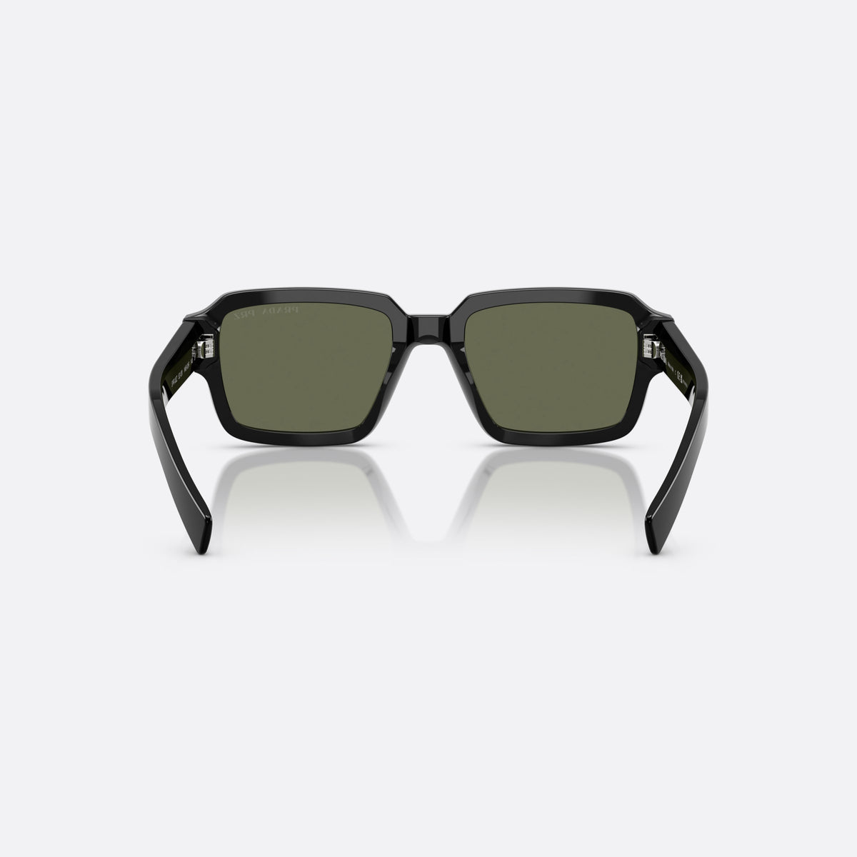 Ochelari de soare Prada PR 02ZS 1AB03R, geometrica negru, pentru bărbați, punte dublă simplă, literele brandului pe brațe, vedere din spate
