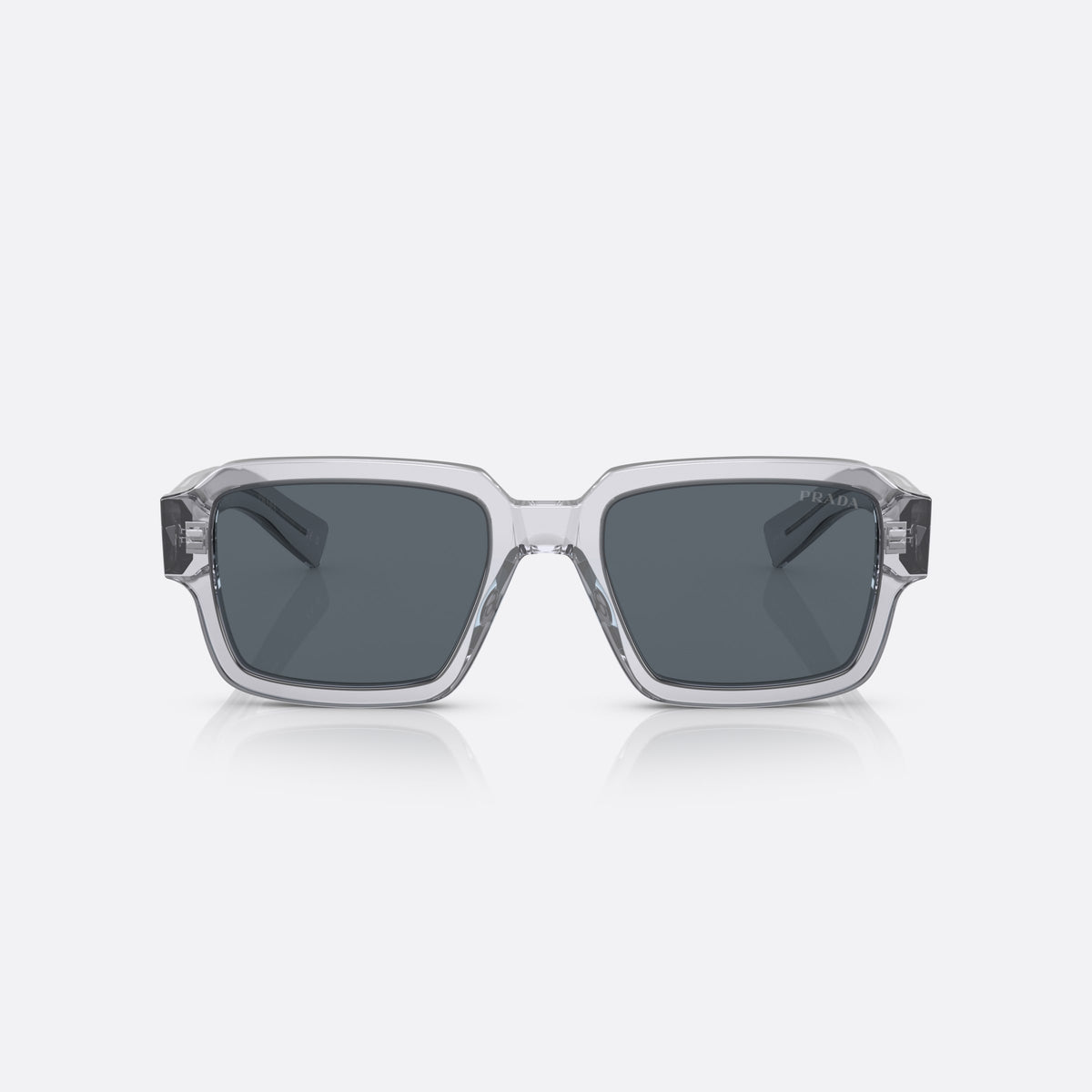 Prada PR 02ZS U43-0A9 sunglasses, grey square frame for men, plain integrated bridge, brand lettering on temples, front view
