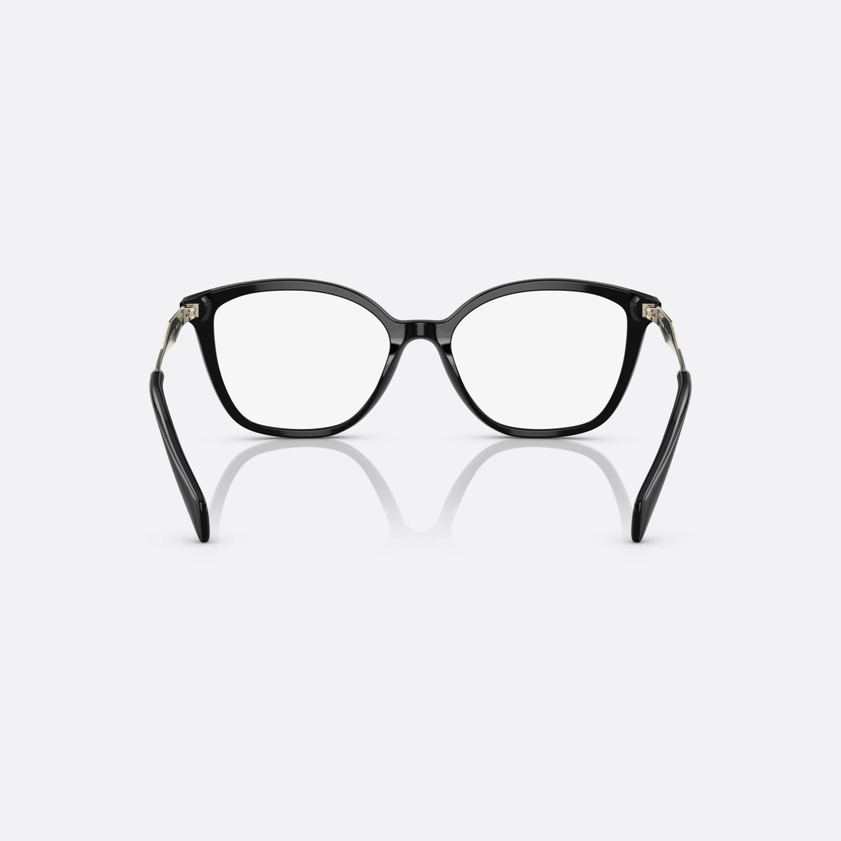 Prada PR 02ZV 1AB-1O1 eyeglasses, black butterfly frame for women, saddle-style bridge, integrated, brand logo plaque on temple
