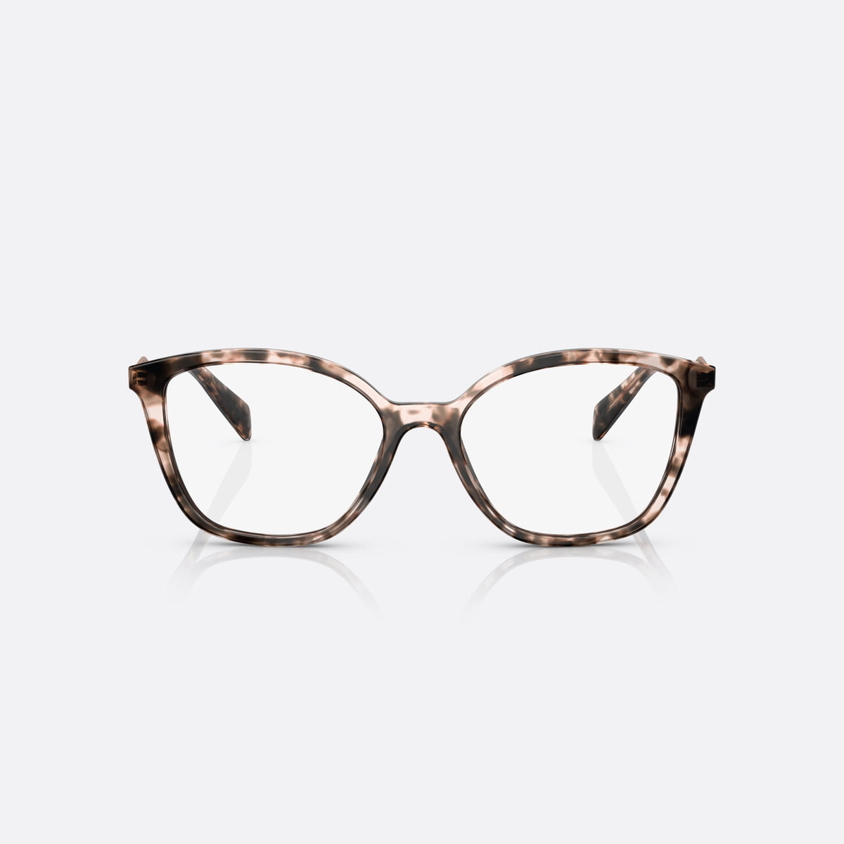 Prada PR 02ZV ROJ-1O1 eyeglasses, havana cat eye frame for women, keyhole bridge, brand lettering on temples, front view