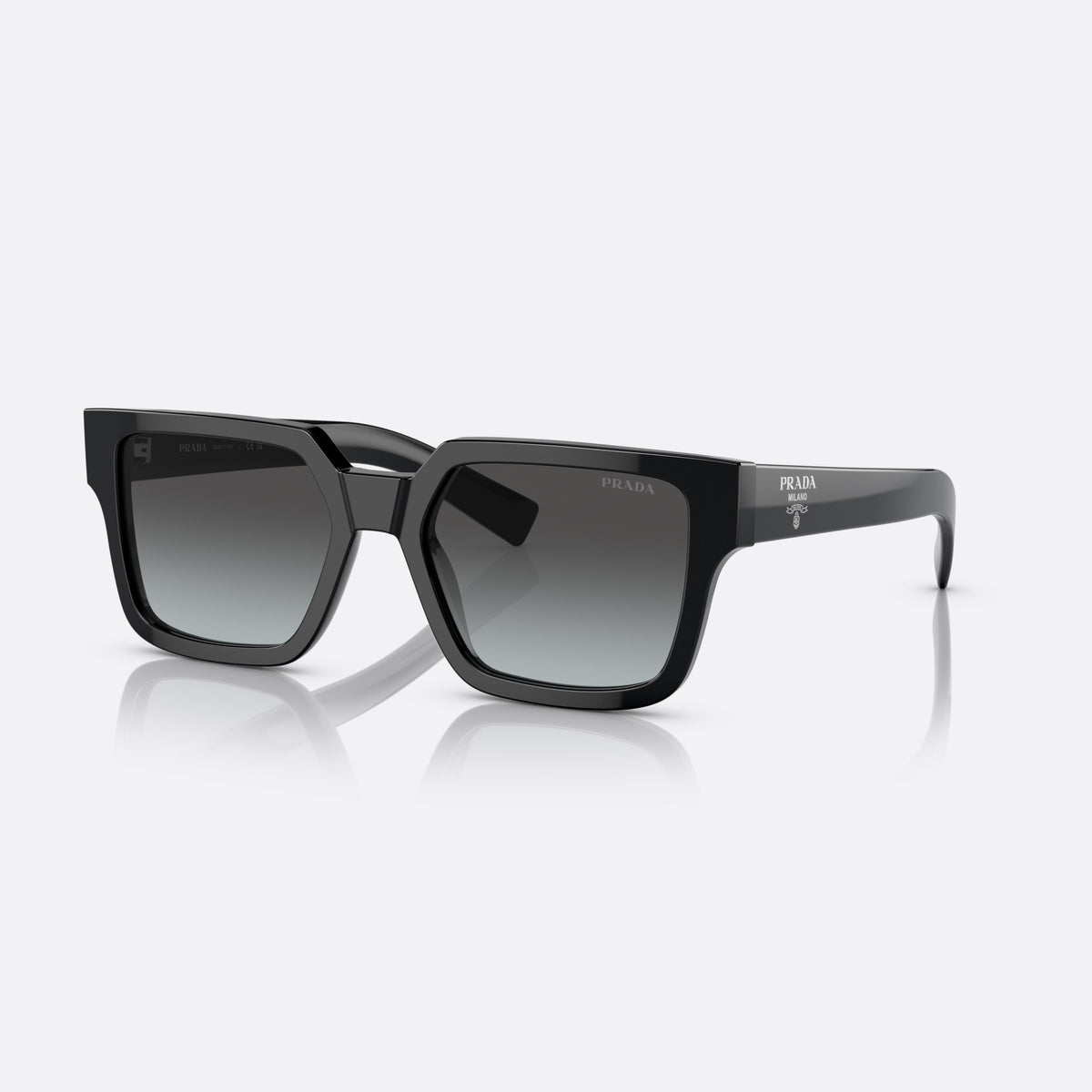 Ochelari de soare Prada PR 03ZS 1AB-06T, pillow negru, pentru bărbați, punte dublă simplă, logo al brandului pe braț