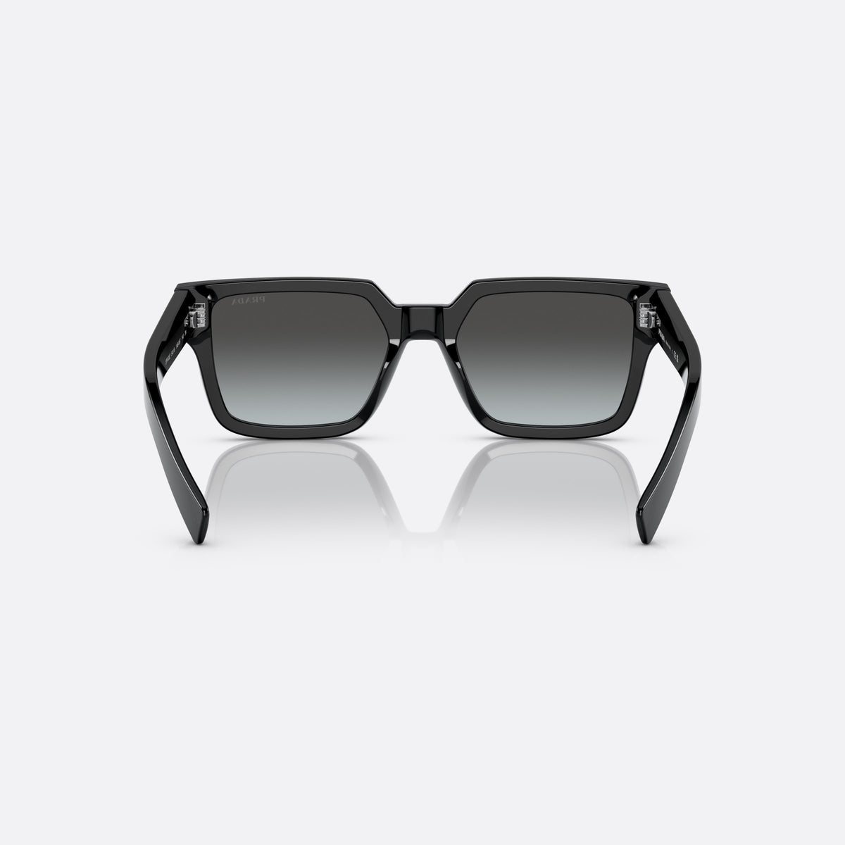 Ochelari de soare Prada PR 03ZS 1AB-06T, pillow negru, pentru bărbați, punte dublă simplă, logo al brandului pe braț, vedere din spate