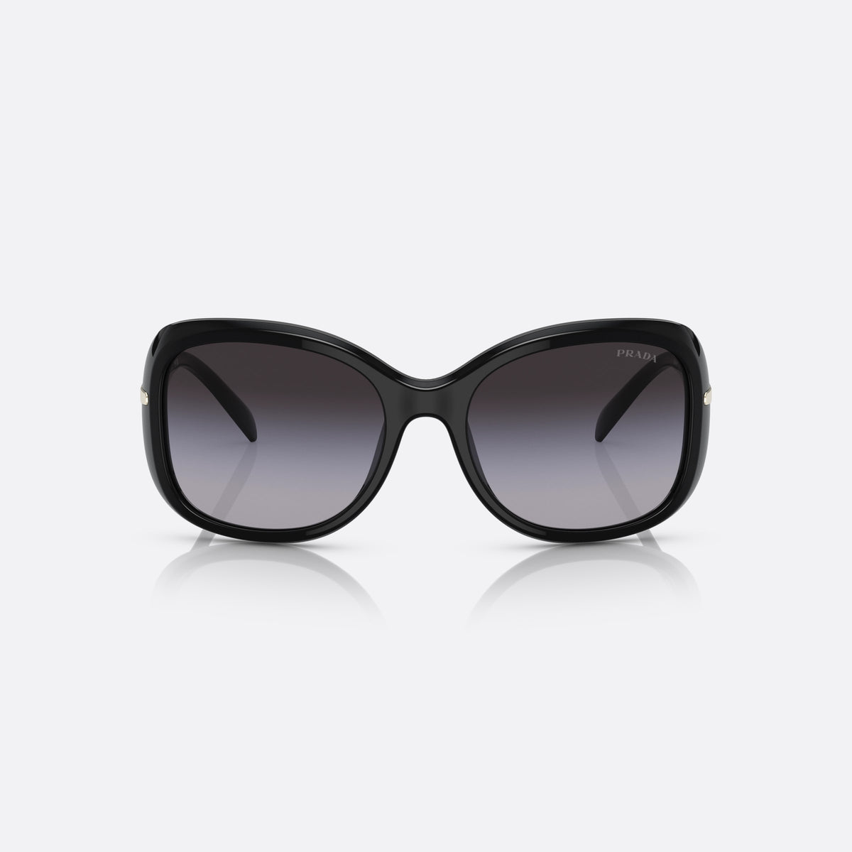 Ochelari de soare Prada PR 04ZS 1AB-09S, geometrica negru, pentru femei, punte integrată simplă, literele brandului pe brațe, vedere din față