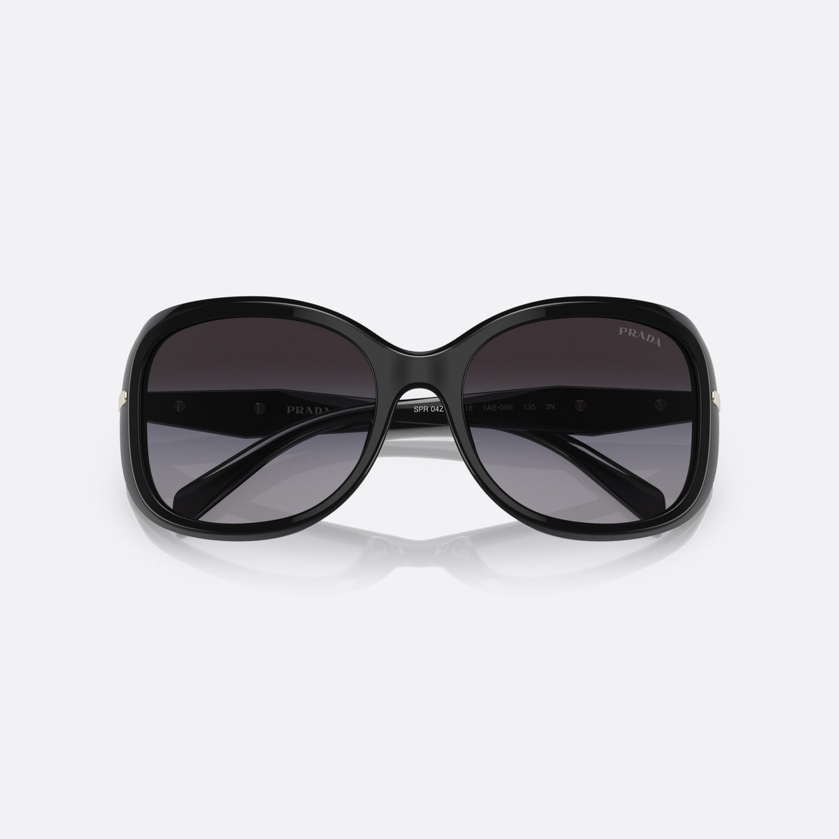 Ochelari de soare Prada PR 04ZS 1AB-09S, geometrica negru, pentru femei, punte integrată simplă, literele brandului pe brațe, cu brațele pliate