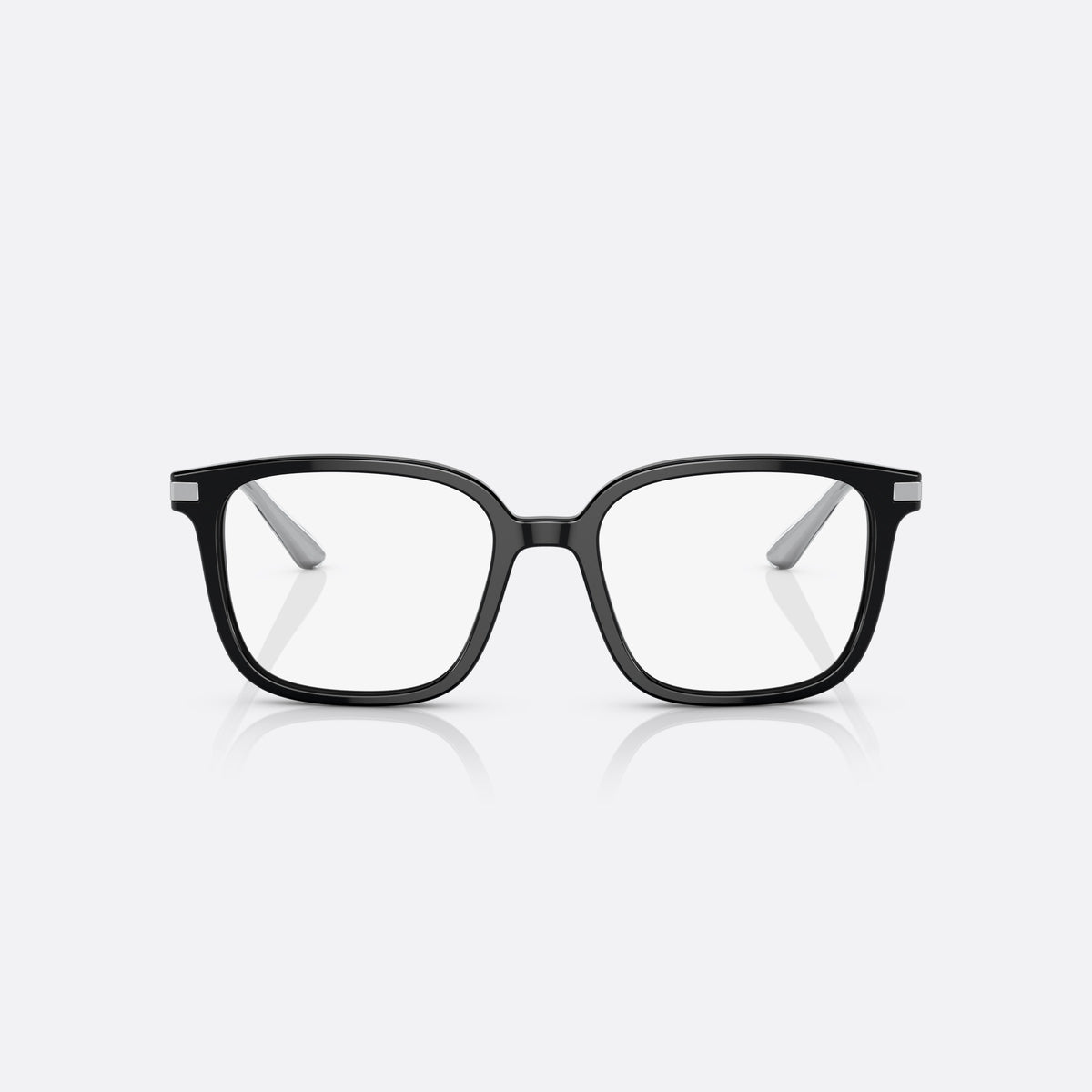 Prada PR 04ZV 1AB-1O1 eyeglasses, black geometric frame for men, plain bridge, brand lettering on temples, full-rim frame, front view