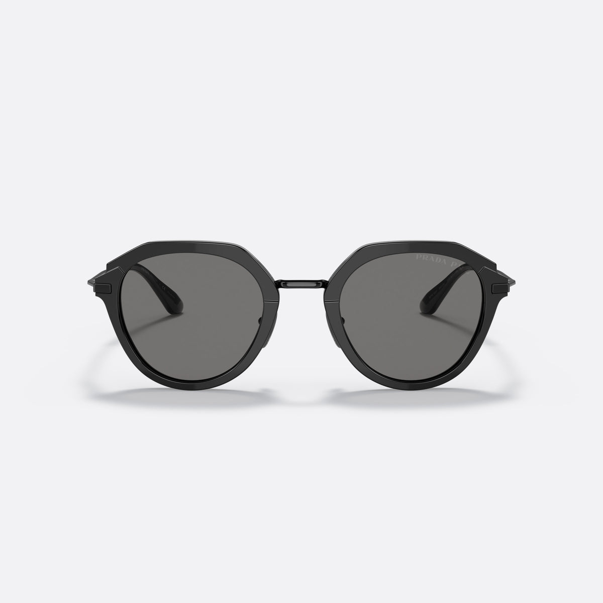 Prada PR 05YS 1AB5Z1 sunglasses, black phantos frame for men, metal saddle bridge, brand lettering on temples, front view