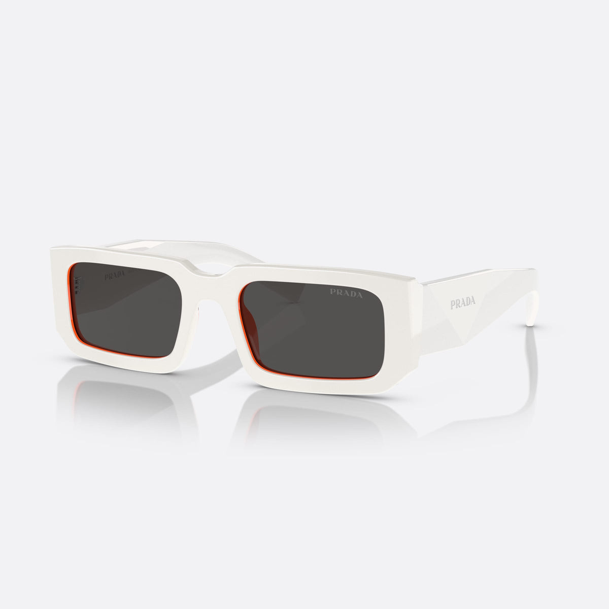 Prada PR 06YS 06YS sunglasses, white rectangle frame, unisex, plain bridge, integrated frame, wide temples, tapered ends