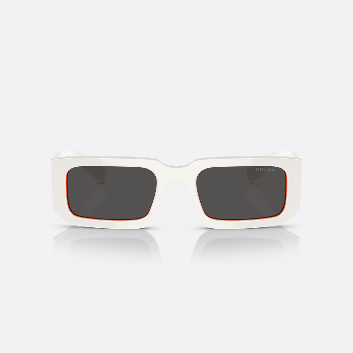 Prada PR 06YS 06YS sunglasses, white rectangle frame, unisex, plain bridge, integrated frame, wide temples, tapered ends, front view